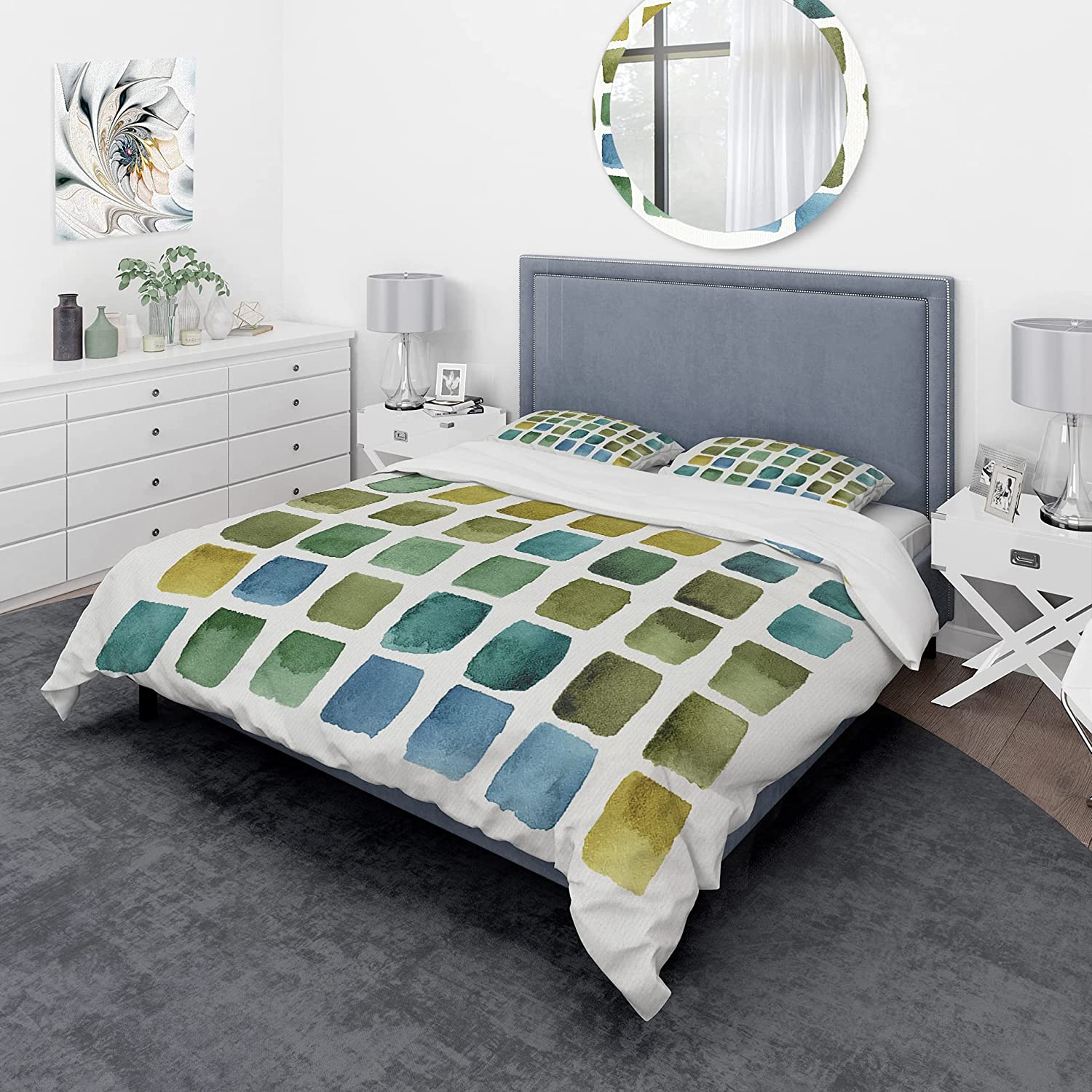 Price:$120.04 'Geometric Maze of Blue and Green' Geometric Duvet Cover Set : Home & Kitchen