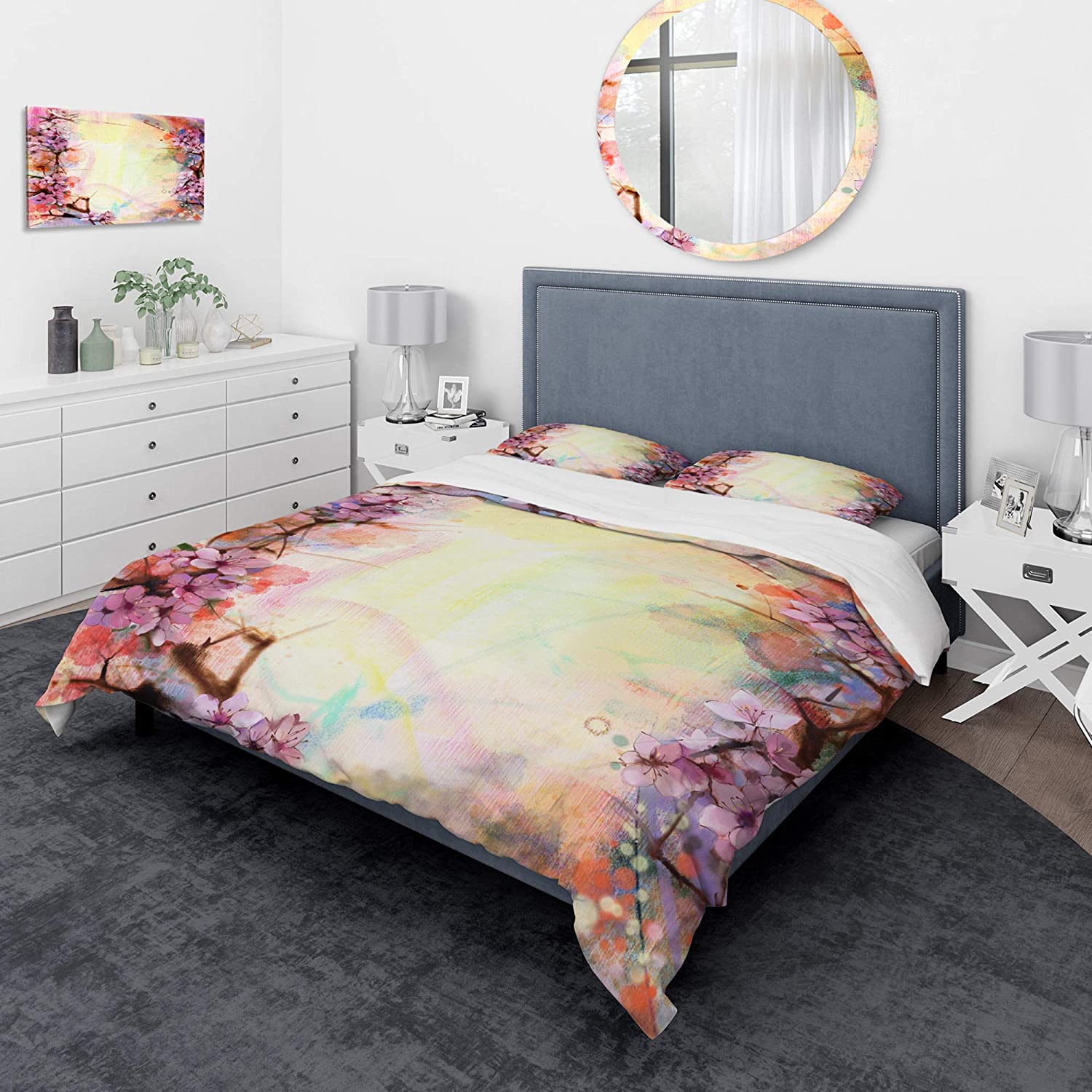 Price:$85.76 'Pink Sakura on Blurred Background' Traditional Duvet Cover Set : Home & Kitchen