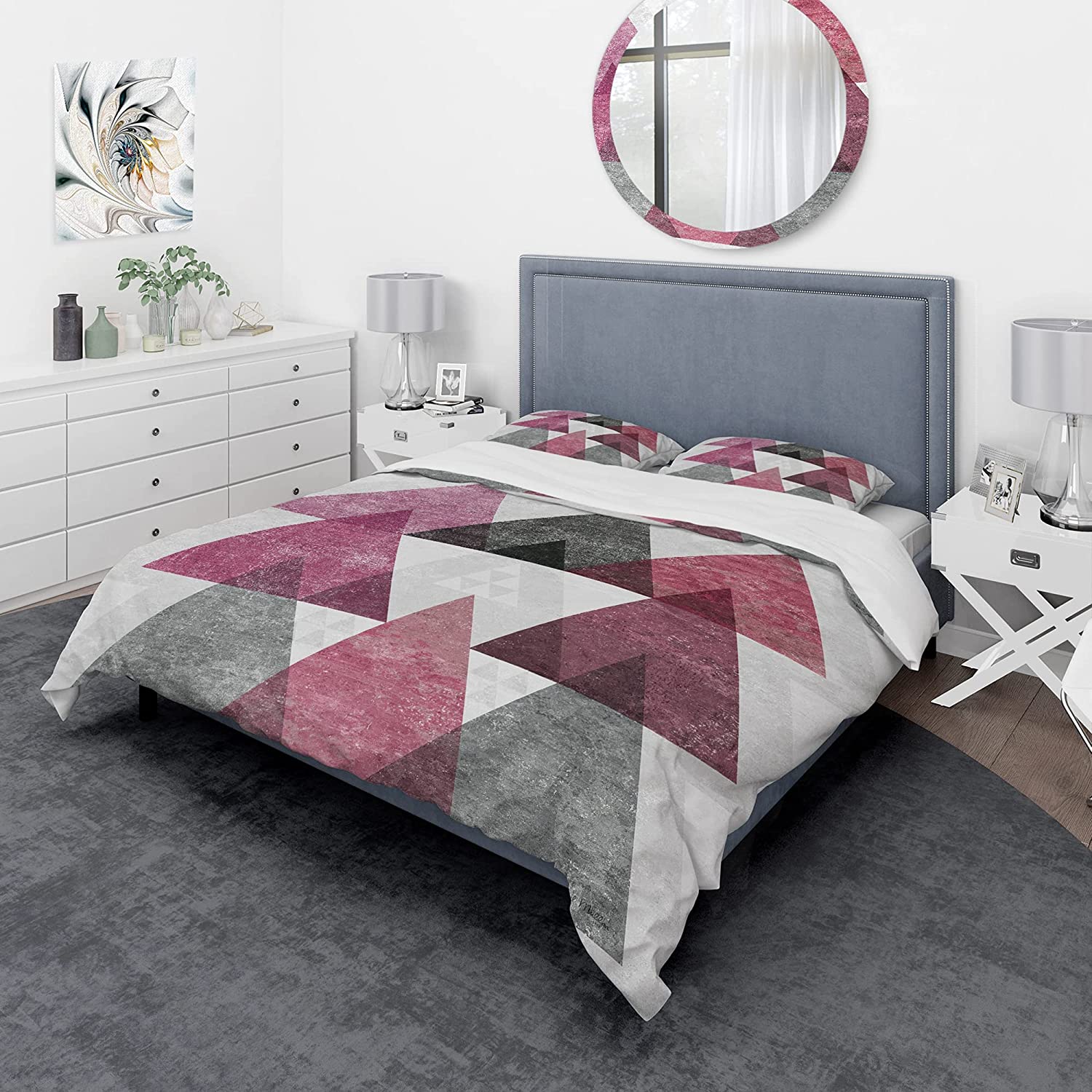 Price:$120.04 'Pink Geometric Mod Triangles I' Geometric Duvet Cover Set : Home & Kitchen