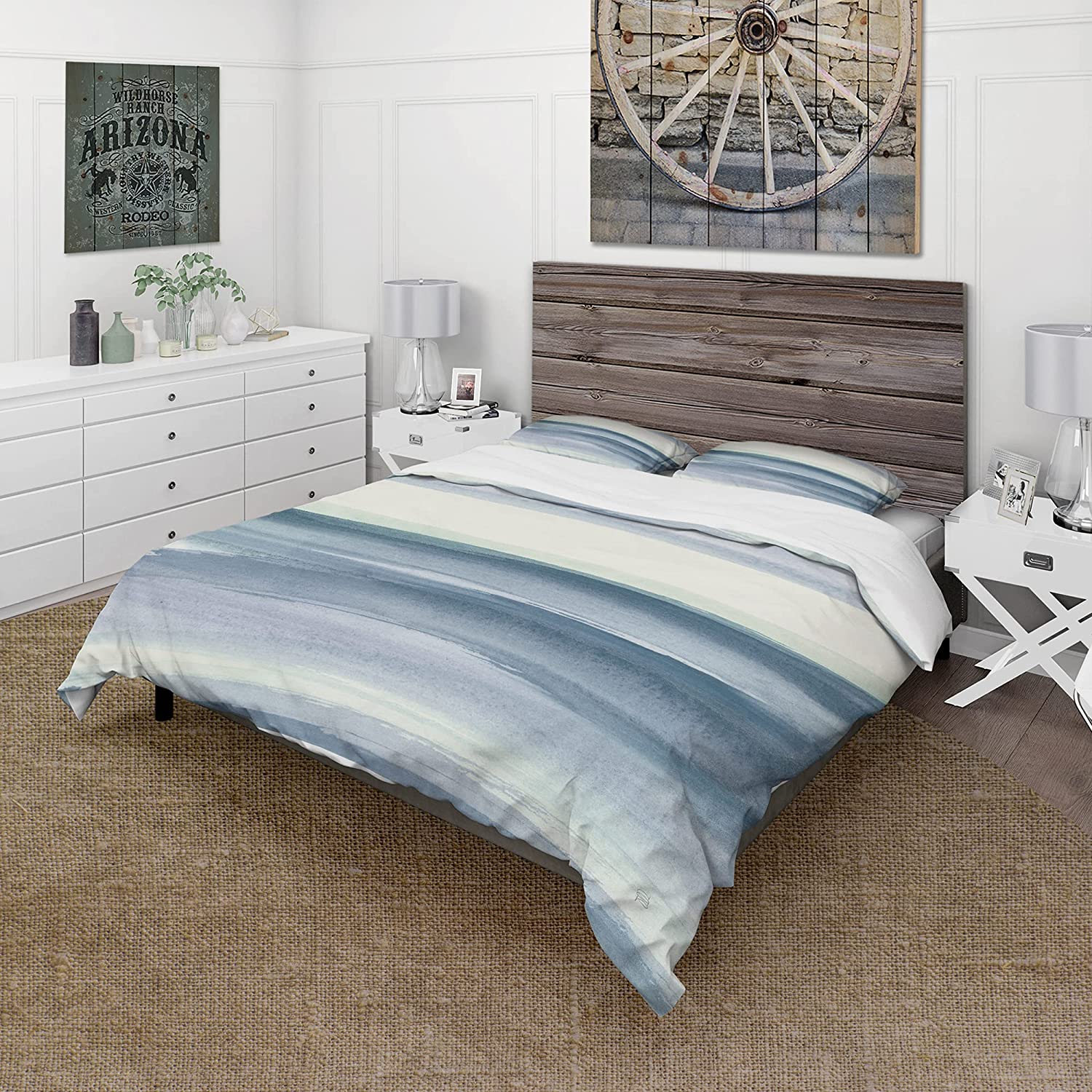 Price:$120.04 'Mint Indigo Dawn I' Cottage Duvet Cover Set : Home & Kitchen