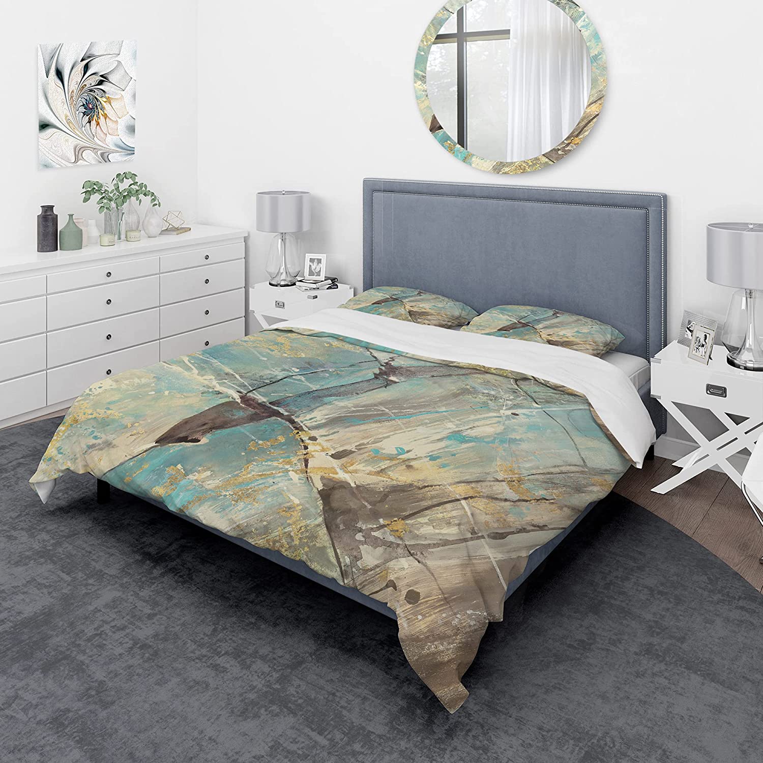 Price:$109.78 'Mineral Landscape in Blue, Cream and Brown' Geometric Duvet Cover Set : Home & Kitchen