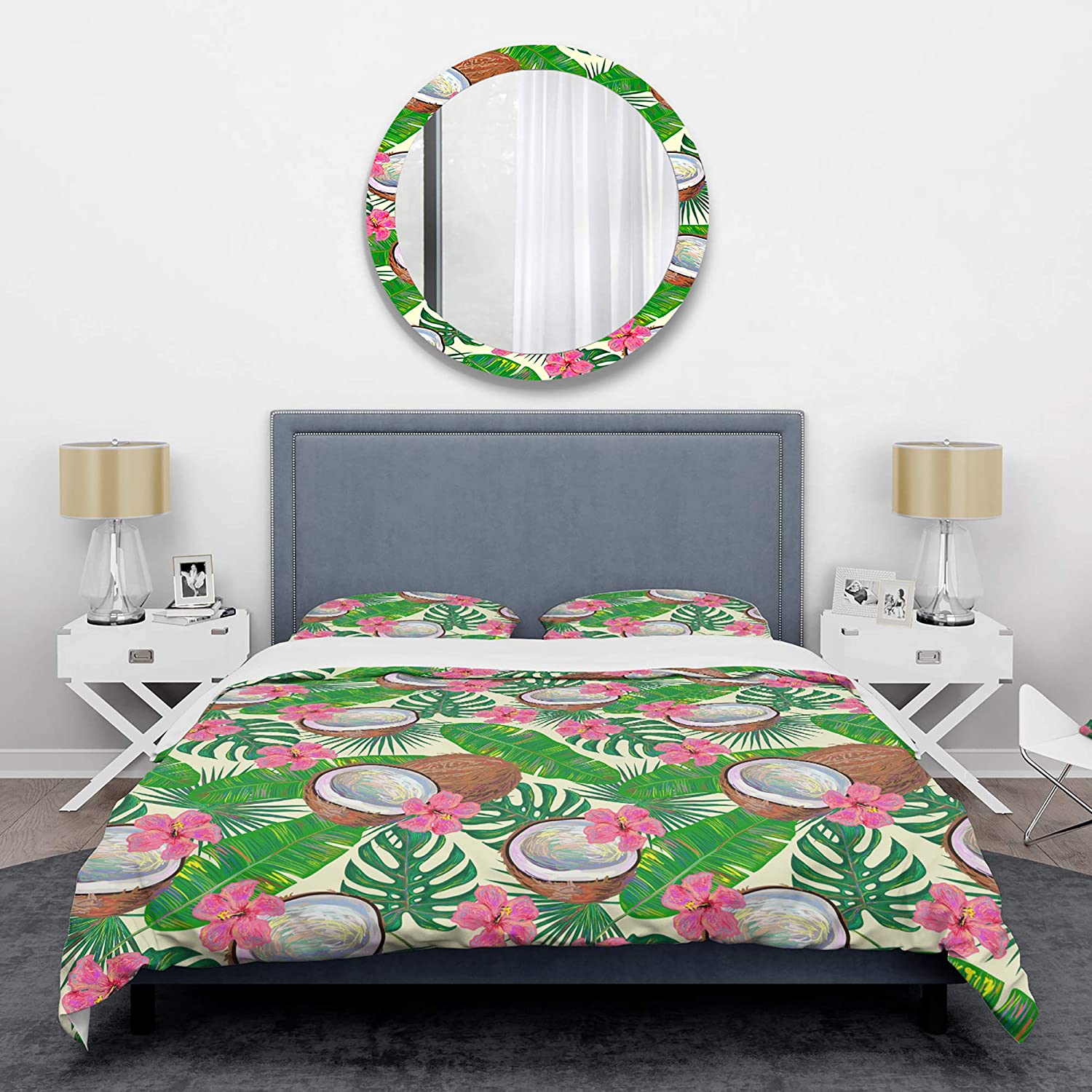 Price:$85.76 'Tropical Cooconut and Jungle Flowers' Mid-Century Modern Duvet Cover Set : Home & Kitchen