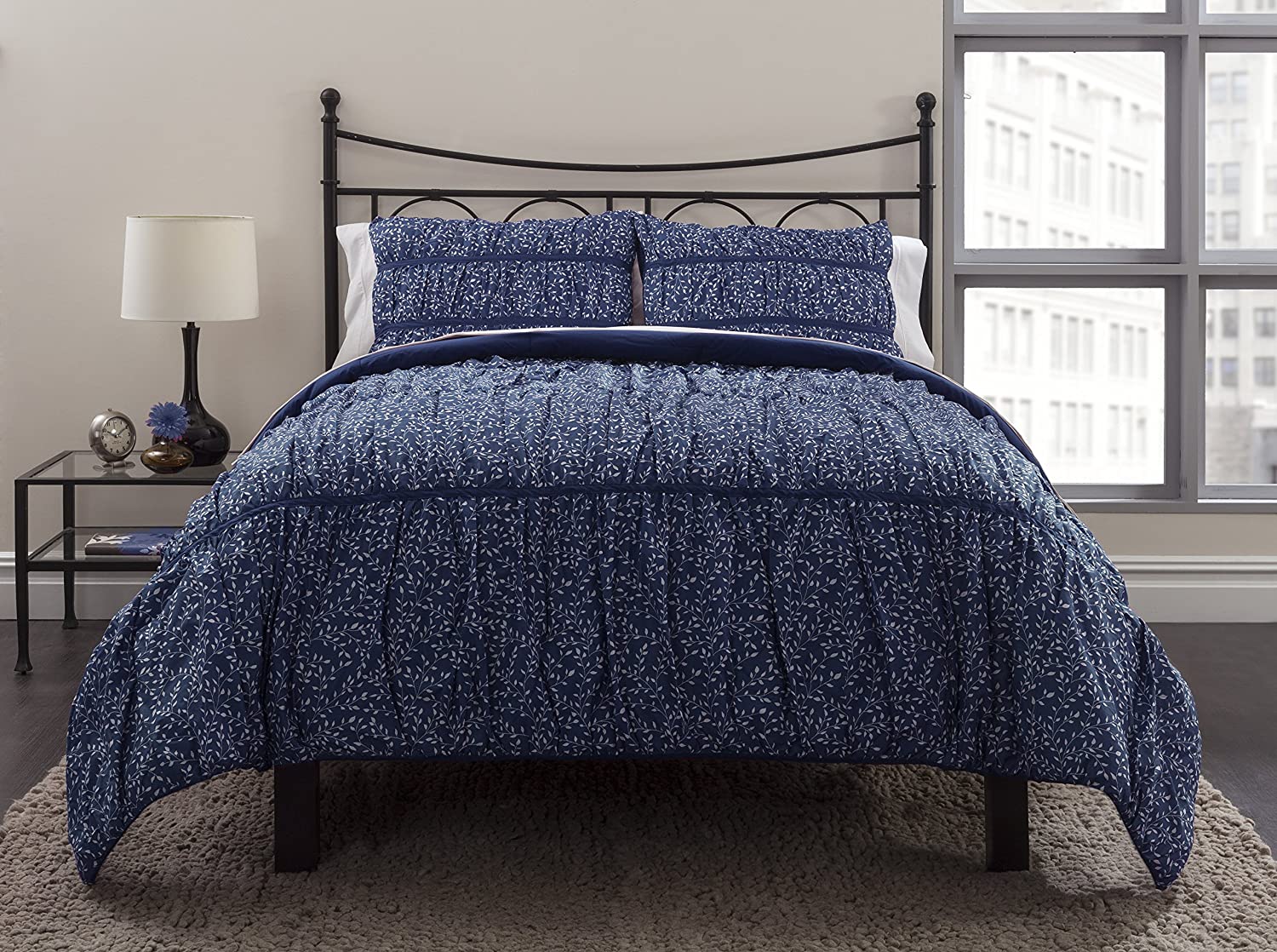 Price:$77.22 Ruched Petite Flora Duvet Set, King, Midnight : Home & Kitchen
