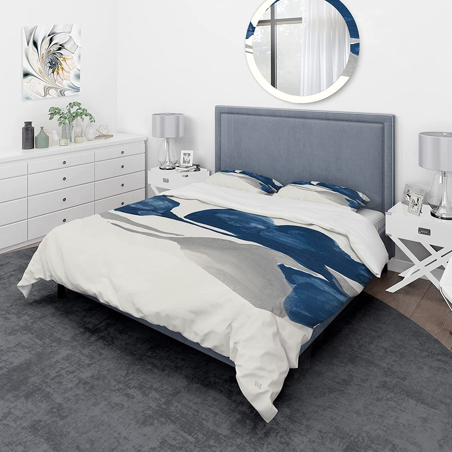 Price:$85.76 'Gouache Sapphire on Gray III' Geometric Duvet Cover Set : Home & Kitchen