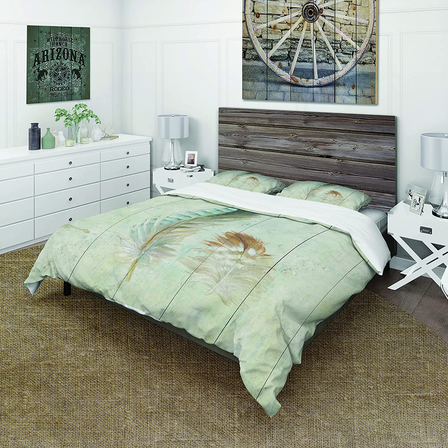 Price:$109.78 'Natural Feathers on Wood I' Farmhouse Duvet Cover Set : Home & Kitchen