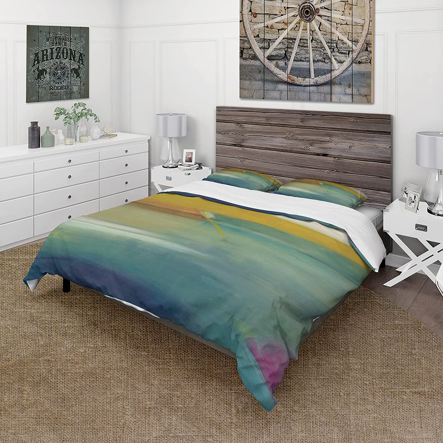 Price:$120.04 'Waterpainting Impression of Indigo and Green' Farmhouse Duvet Cover Set : Home & Kitchen