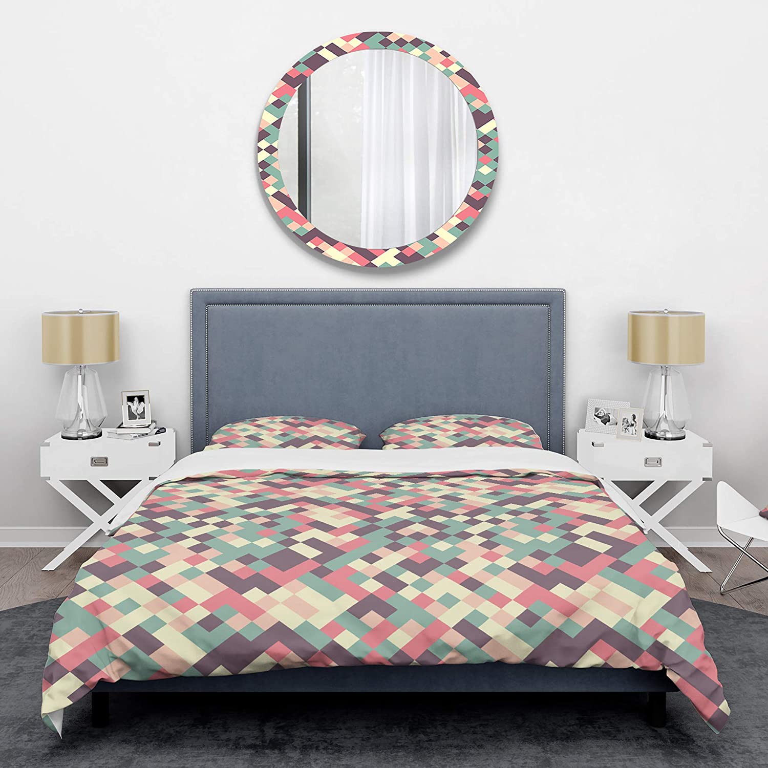 Square Design IV' Mid-Century Modern Duvet Cover Set : Home & Kitchen