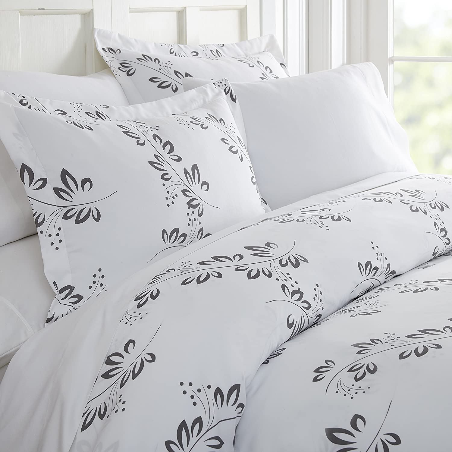 Price:$34.84 Cameron Patterned Duvet Cover Set, Queen, Simple Vine Gray (BC-DUV-SMV-Q-GR) : Home & Kitchen