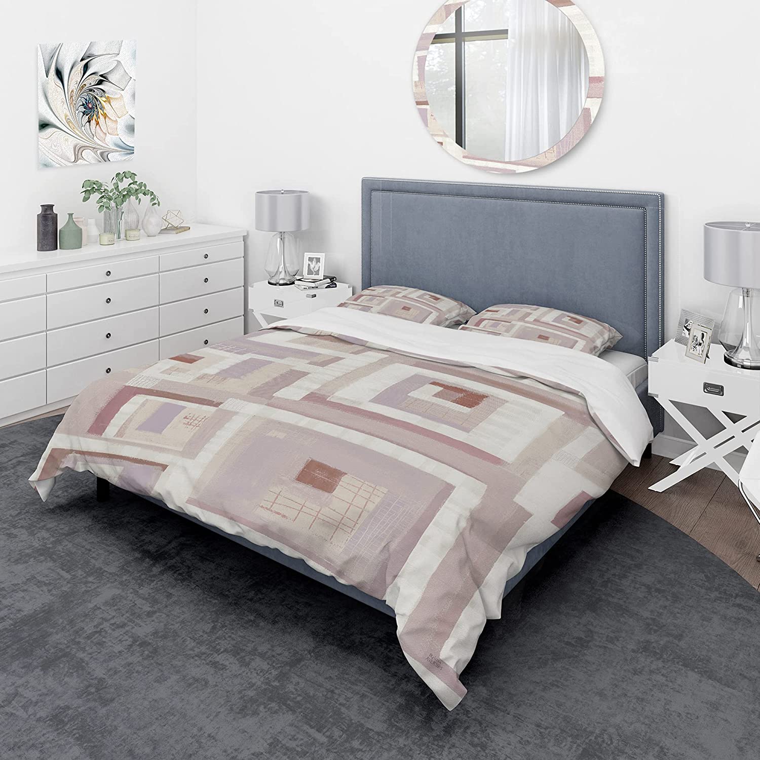 Price:$85.76 'Pink Geometric Form Windows I' Geometric Duvet Cover Set : Home & Kitchen