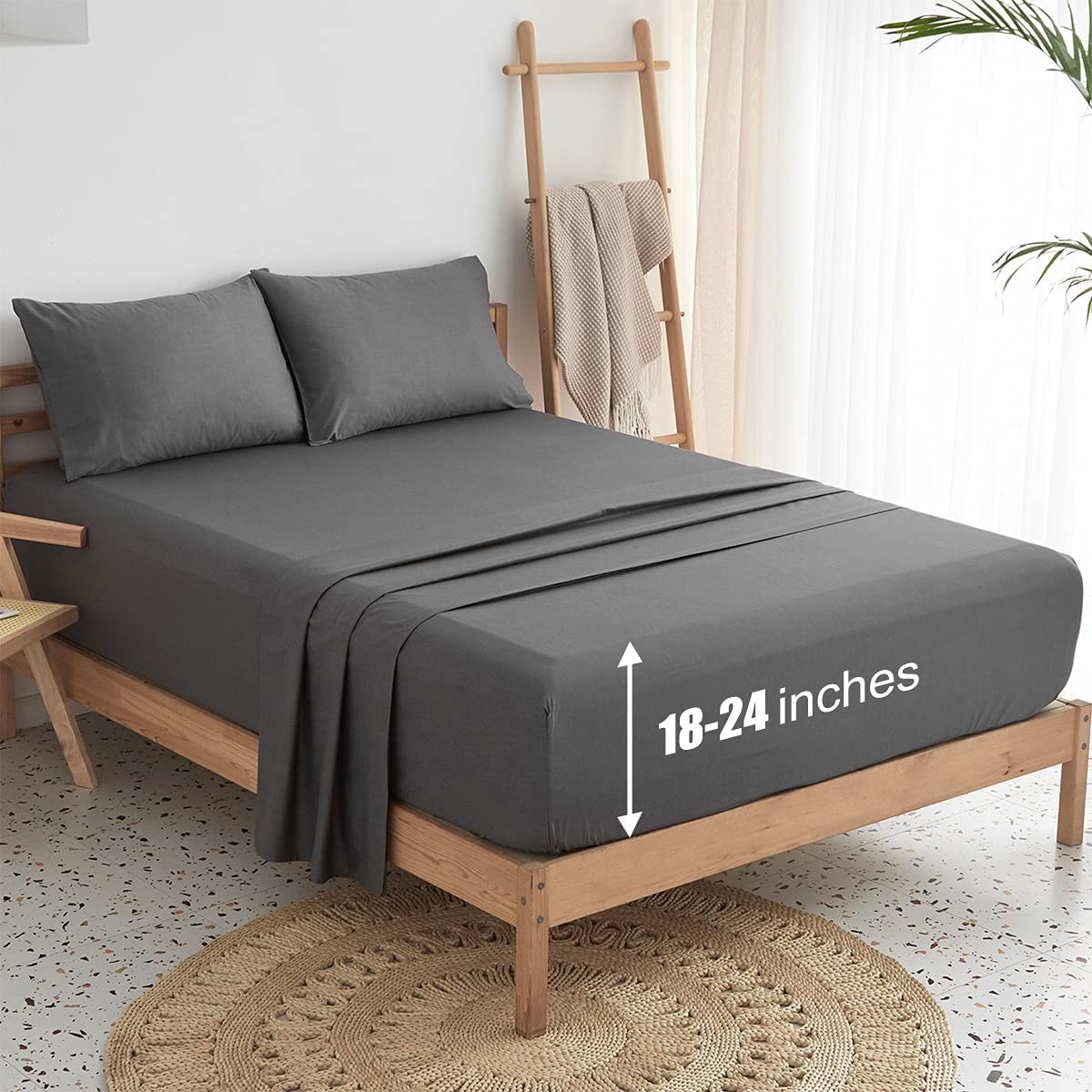 Price:$53.99 Extra Deep Pocket Queen Sheet Sets Fits 18"-24" in Deep Mattress -100% Cotton Queen Sheet Set 400 Thread Count,Grey Hotel Luxury Soft Wrinkle Free Cooling Sheet Sets for Queen Bed Deep Pocket : Home & Kitchen