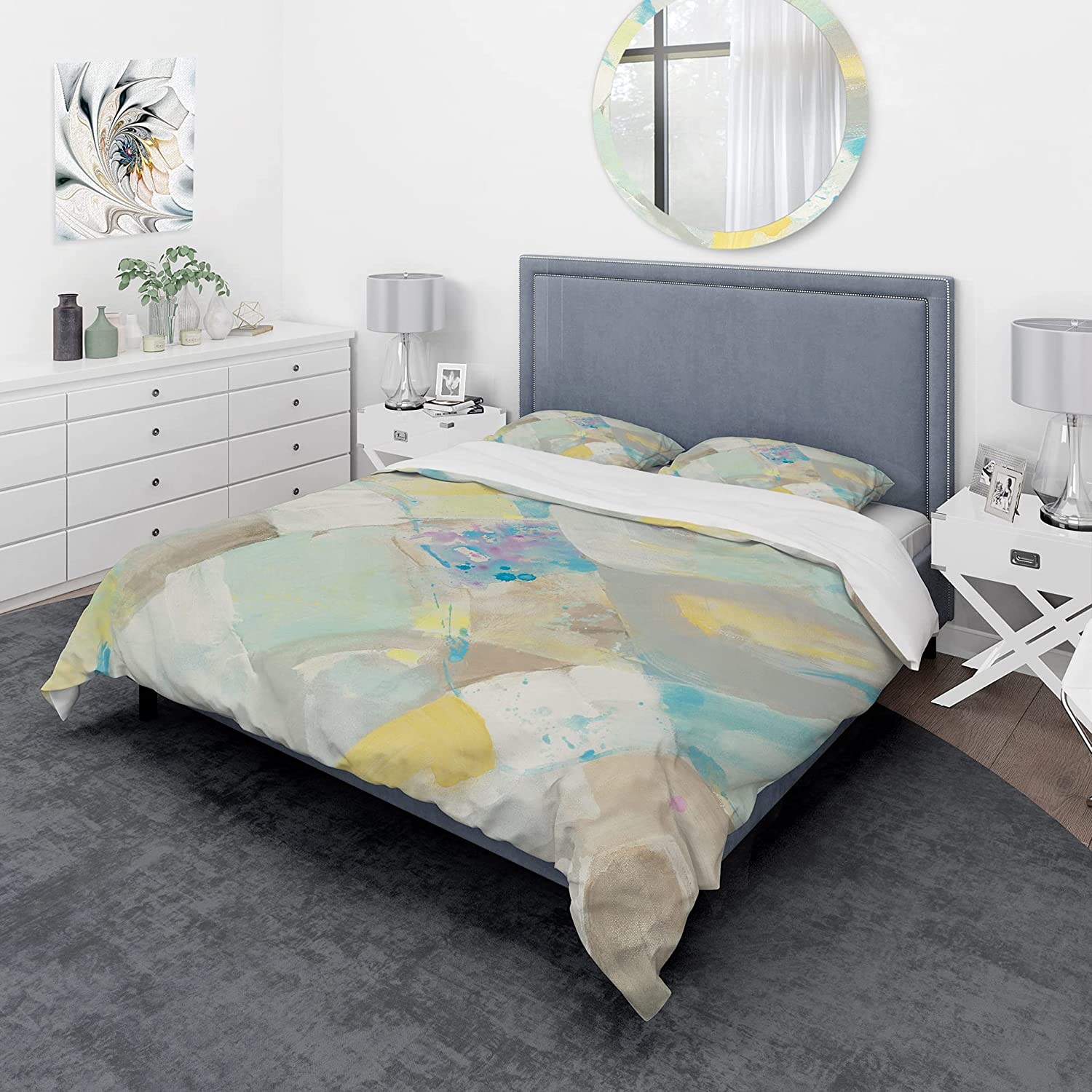 Price:$109.78 'Abstract Compositions of Pastel Blue and Green' Geometric Duvet Cover Set : Home & Kitchen