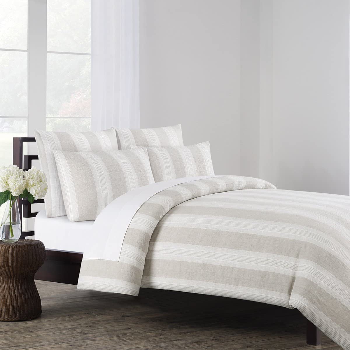 Price:$143.73 Home LST Q-DUV NAT Vintage Stripe Washed Belgian Linen Full/Queen Duvet Cover Set Natural : Home & Kitchen