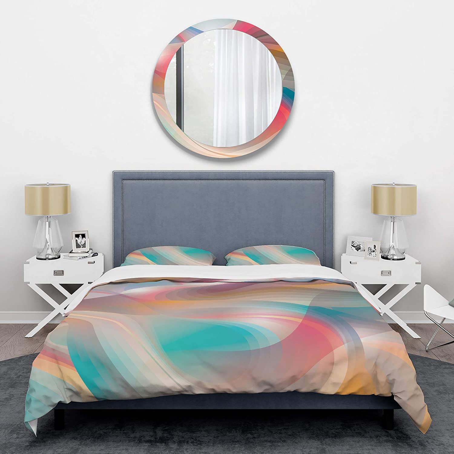Price:$85.76 'Retro Shining Colour Waves' Mid-Century Modern Duvet Cover Set : Home & Kitchen