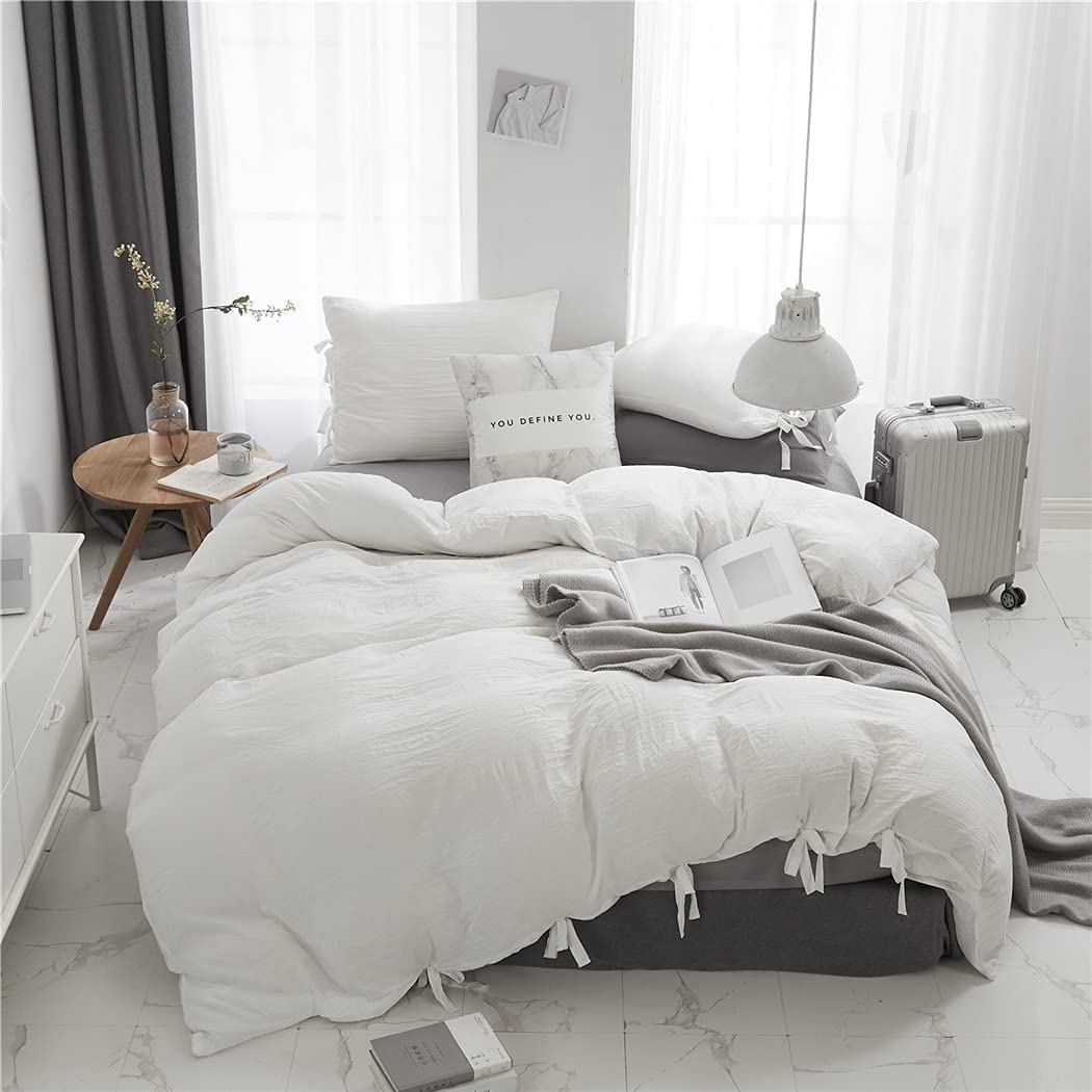 Price:$39.99 Cover Queen Size - Queen Cover Set, Boho Bedding Queen for All Seasons, 3 Pieces Bow Tie Shabby Chic Home Bedding Covers (White, Queen, 90x90) : Home & Kitchen