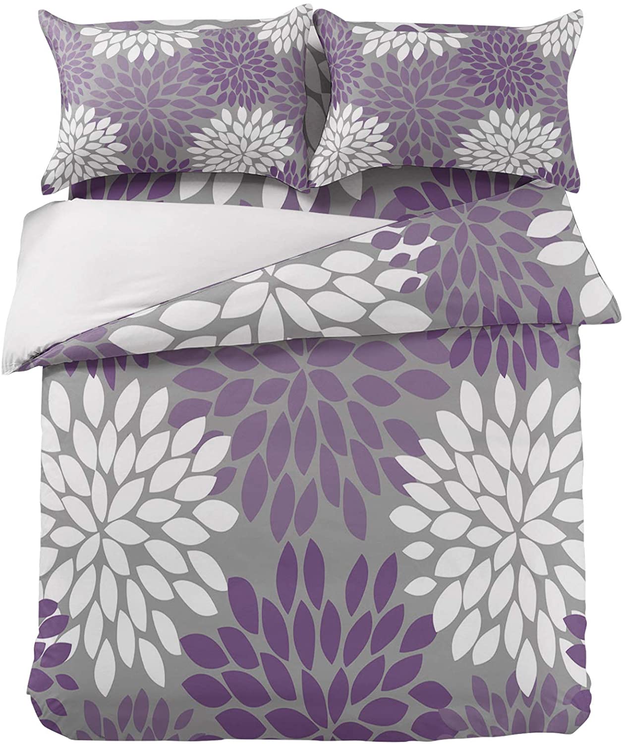 Price:$78.50 Home Purple and White Dahlia Pinnata Flower Duvet Cover California King Bedding Sets 4 Pcs Rustic Floral Luxury Soft Flat Sheet Set with Pillow Shams Washable for Teen Girls Boys Kids Adults : Home & Kitchen