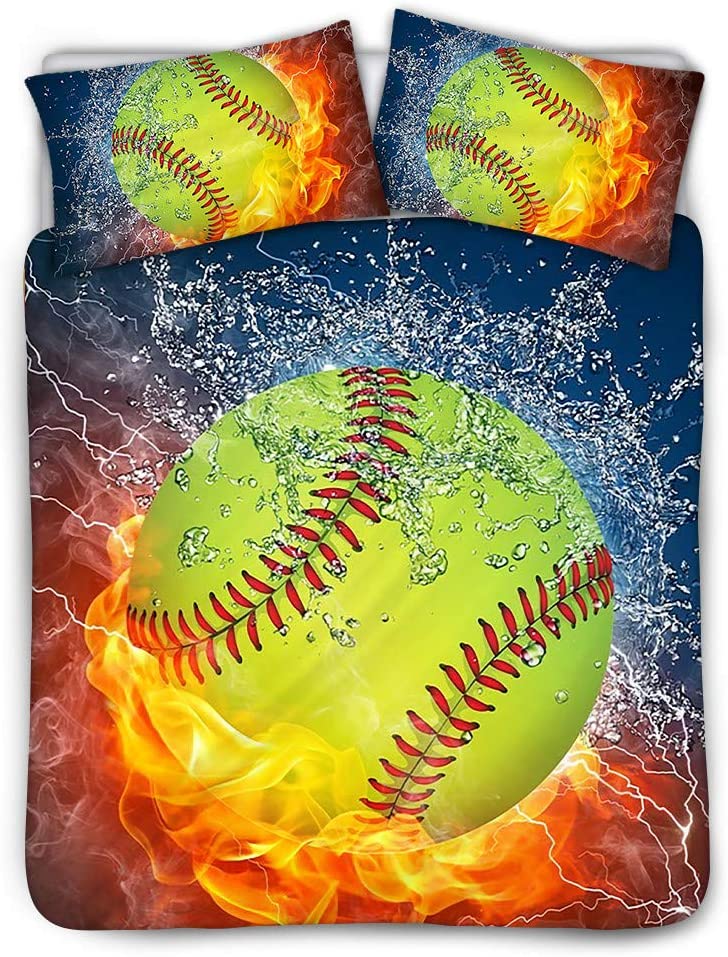 Price:$41.99 Burning and Water Softball Ball Printed Bedspread for Kids Bedroom 3 Pcs Bedding Set Inclueds 1 Quilt Cover + 2 Pillowcase (Twin, Beige) : Home & Kitchen