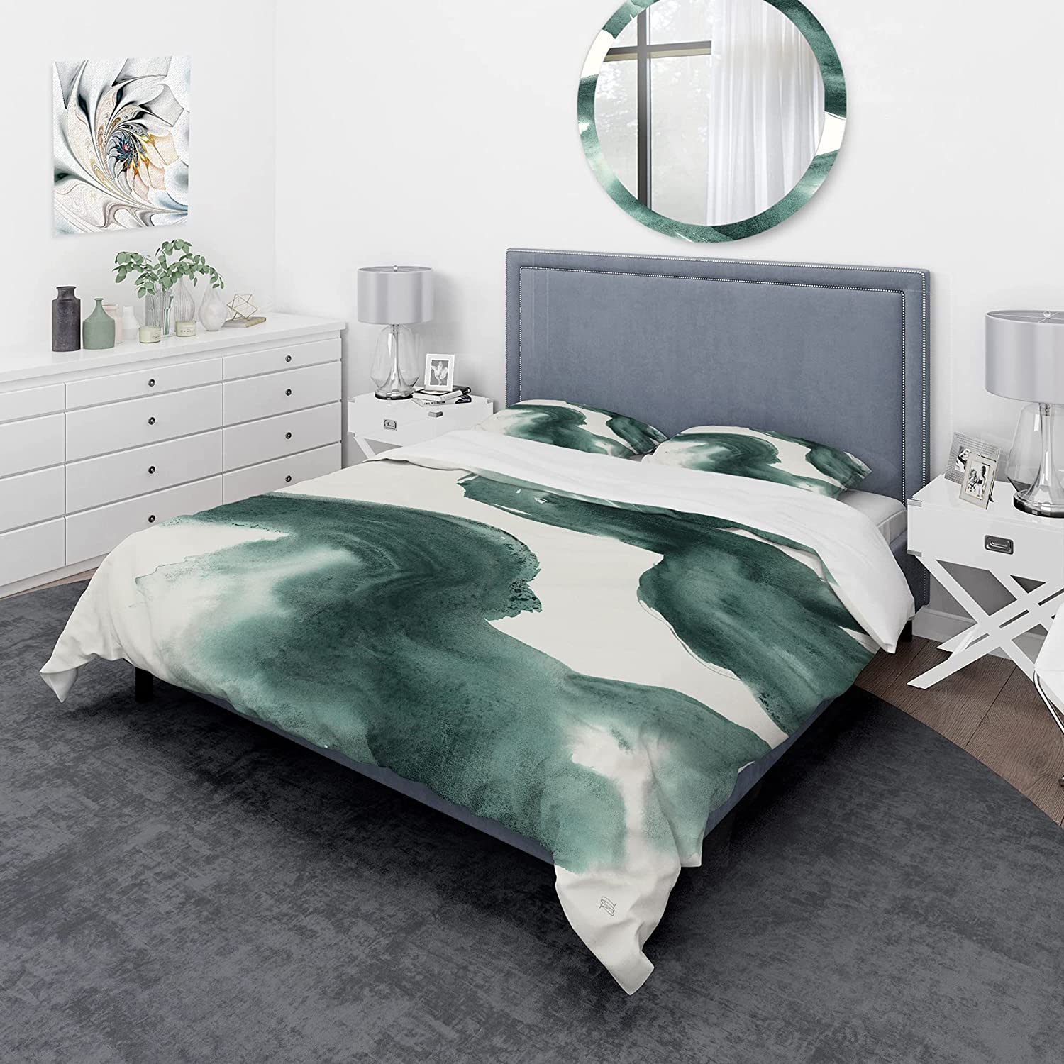 Price:$120.04 'Gouache Green on Gray I' Geometric Duvet Cover Set : Home & Kitchen