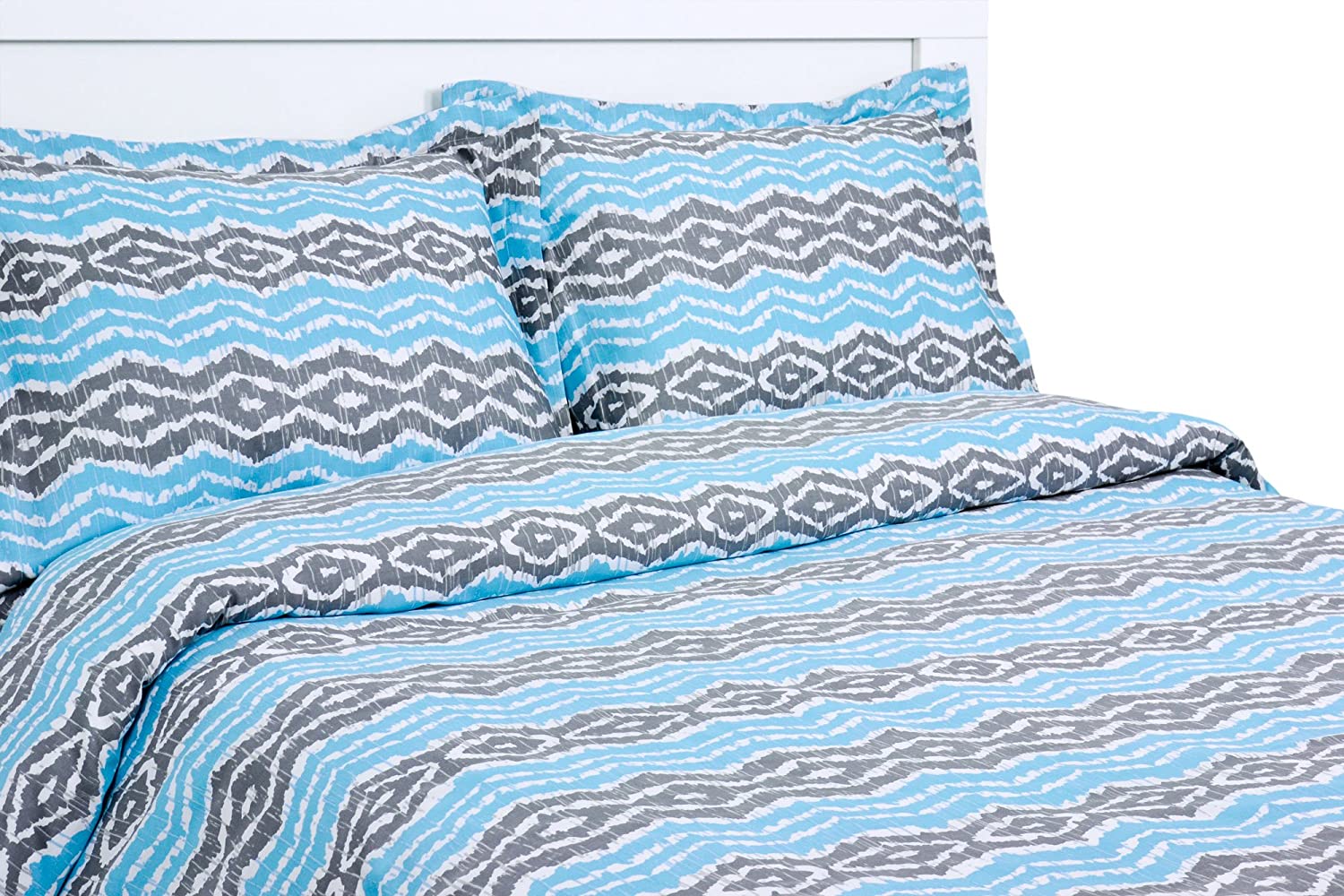Price:$49.49 Home 300 Thread Count Strada Ikat 100-Percent Cotton Sateen 3-Piece Duvet/Sham Set, King, Turquoise : Home & Kitchen