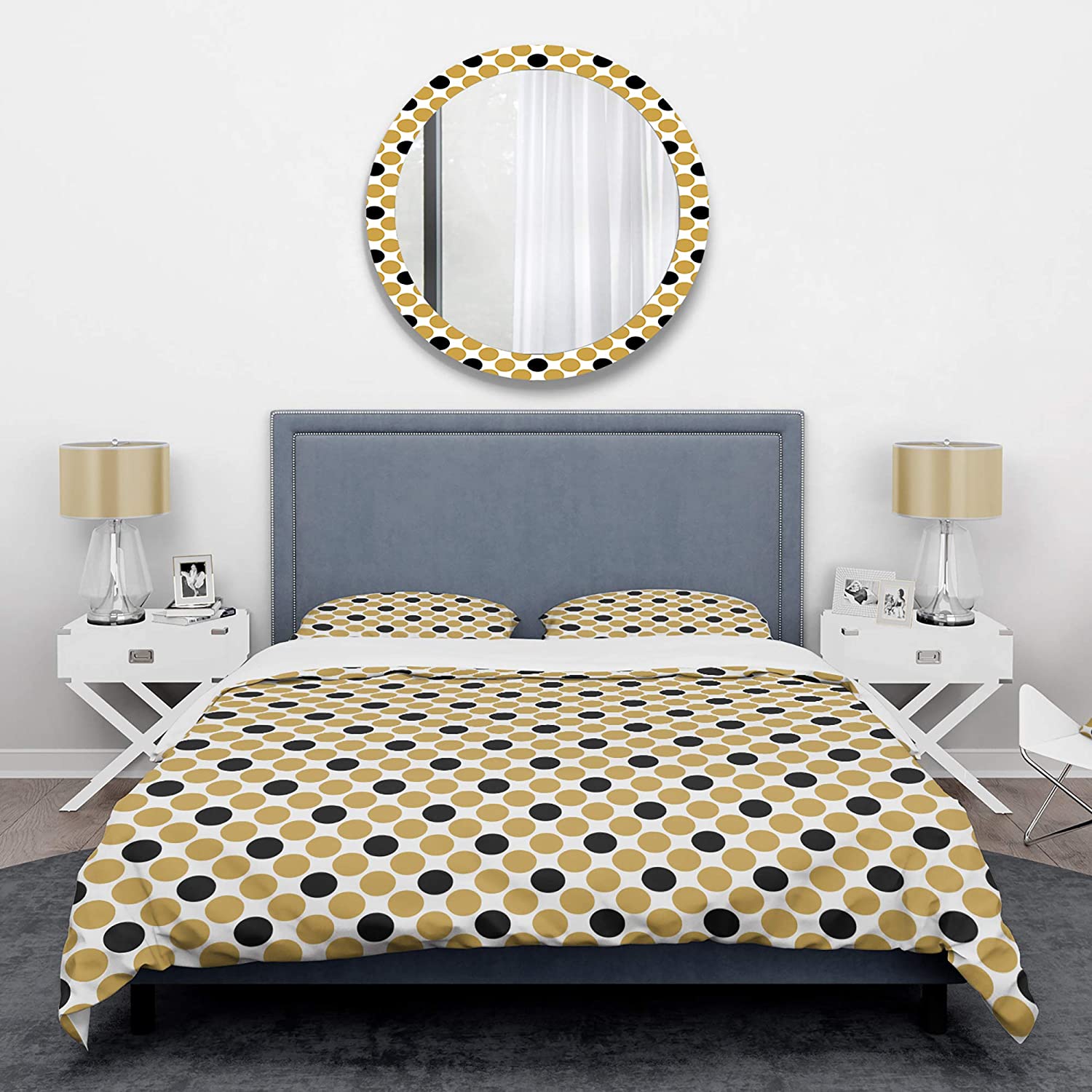 Price:$85.79 'Golden Polka Dot' Mid-Century Modern Duvet Cover Set : Home & Kitchen
