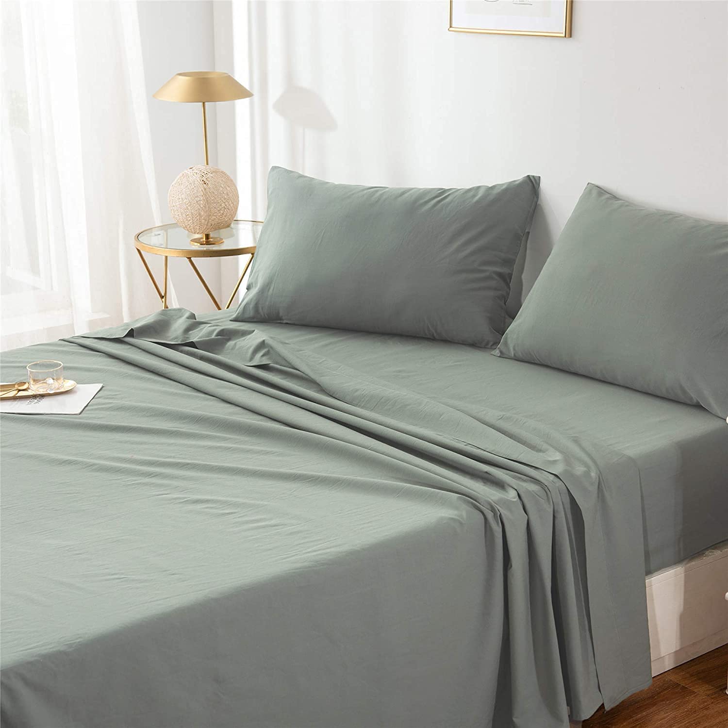 Price:$58.99 Sage Green Pillowcases Sheet Set Queen,100% Cotton Light Green Bed Sheet Set Queen-1pc Flat Sheet,1pc Fitted Sheet,2pc Pillowcase-Deep Pocket : Home & Kitchen