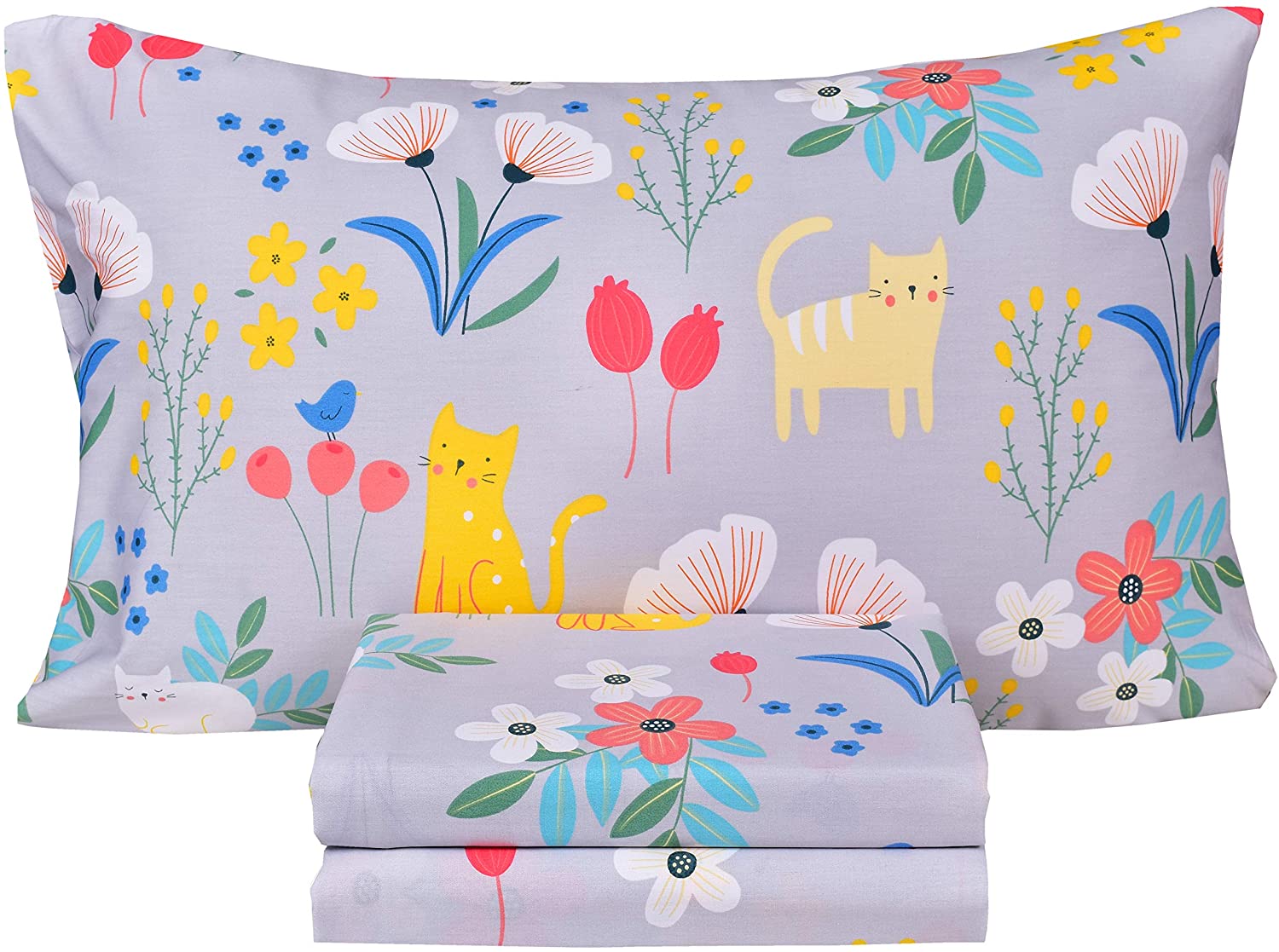 Price:$38.99 Cats in Flowers 100% Cotton Girls Kids Twin Bed Sheet Set, Flat Sheet & Fitted Sheet & Pillowcase 3 Pcs Bedding Set (Cats Flower, Twin) : Home & Kitchen