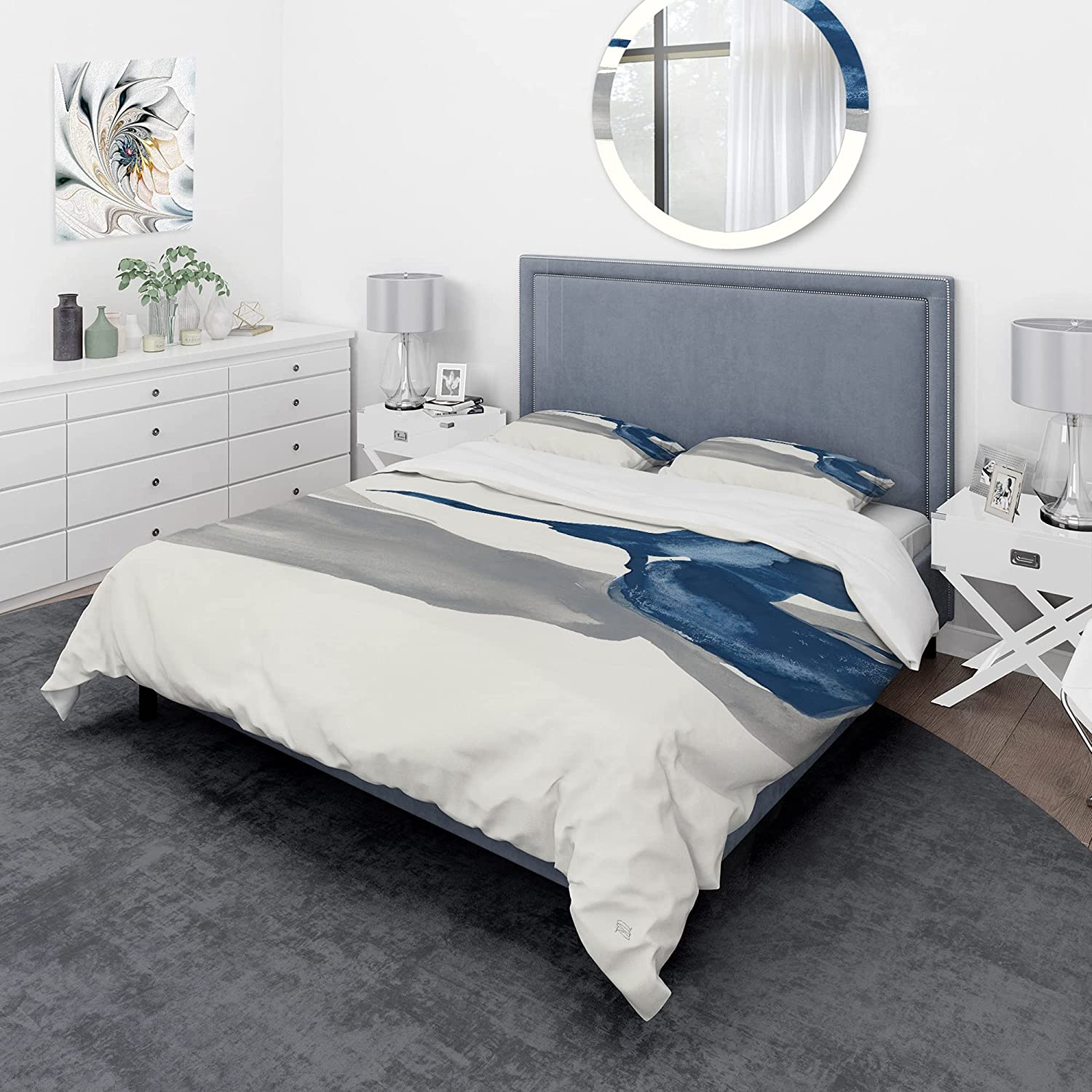 Price:$109.78 'Gouache Sapphire on Gray IV' Geometric Duvet Cover Set : Home & Kitchen