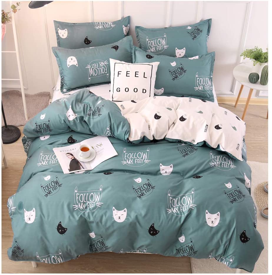 Price:$37.99 Bed Set Full Sheets Set Cute Cat – 3 Piece Bedding Sets One Comforter Cover Two Pillowcase– Microfiber Teen Duvet Cover Set for Bedroom(Without Quilt) (Cute cat,Green, Full,80''x86'') : Home & Kitchen