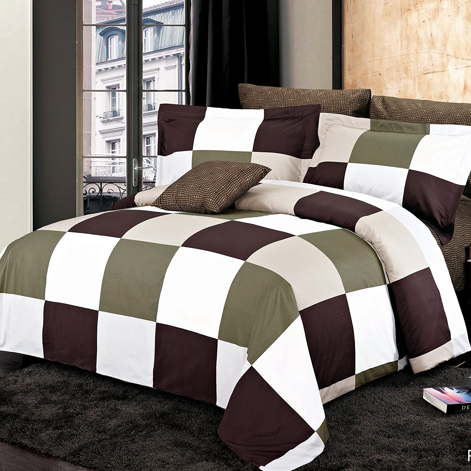 Price:$99.85 HOME 4 Piece Park Brown 100% Cotton Duvet Cover Set, Queen : Home & Kitchen