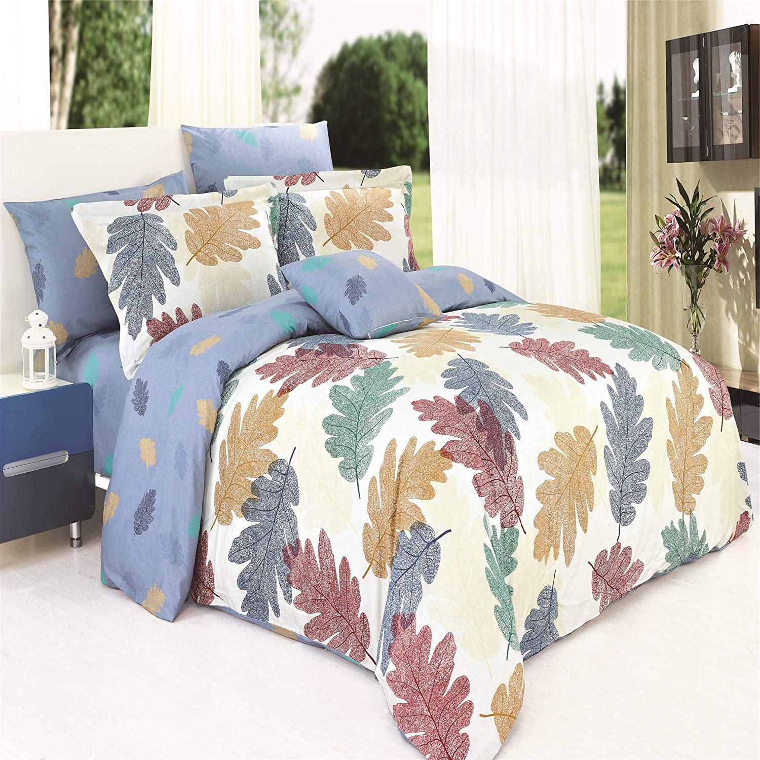 Price:$89.17 HOME LEAFS000DCTW 100% Cotton Duvet Cover Set, Twin, Leaves Multi Color, 4 Piece : Home & Kitchen