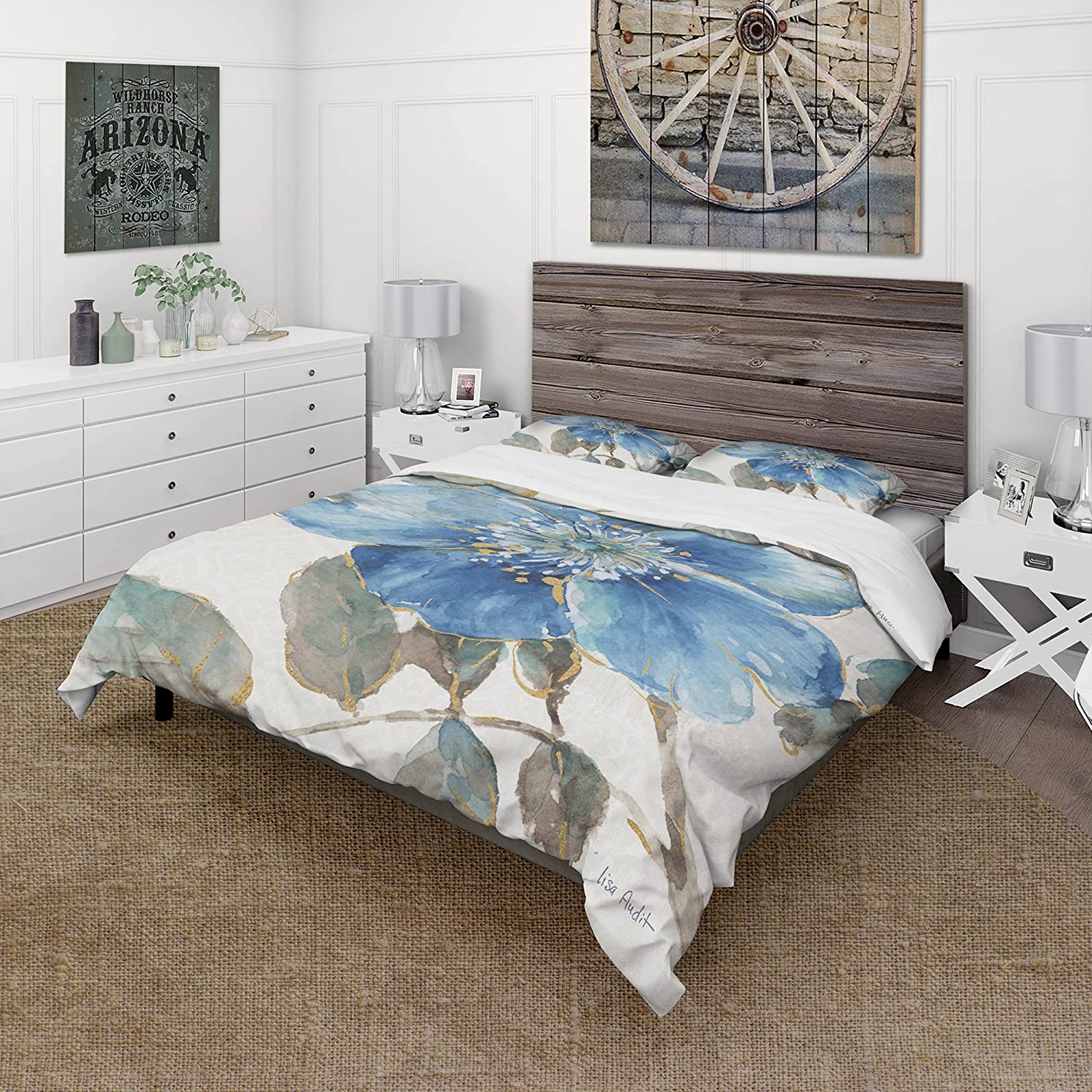Price:$109.78 'Indigold Watercolor Flower I' Cottage Duvet Cover Set : Home & Kitchen