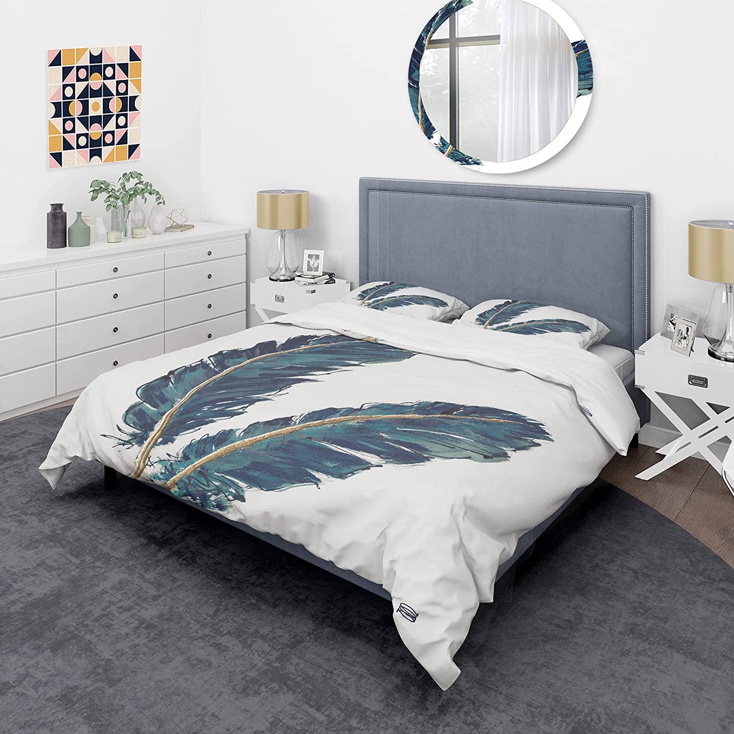 Price:$120.04 'Gold Indigo Feathers IV' Glam Duvet Cover Set : Home & Kitchen