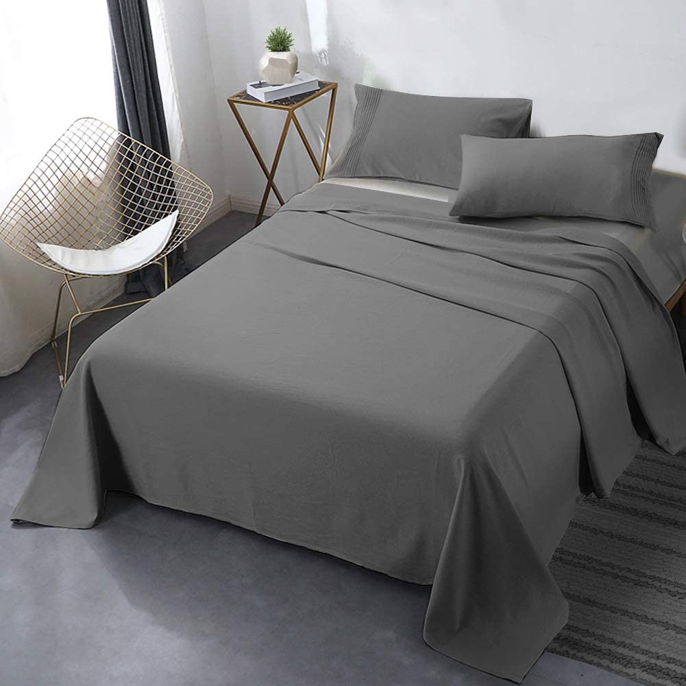 Price:$31.99 Everyday Luxury California King Bed Sheet Set 4 Piece - Soft Microfiber 1800 Thread Count 16" Deep Pocket Sheet Sets - Hypoallergenic, Wrinkle & Fade Resistant (Gray) : Home & Kitchen