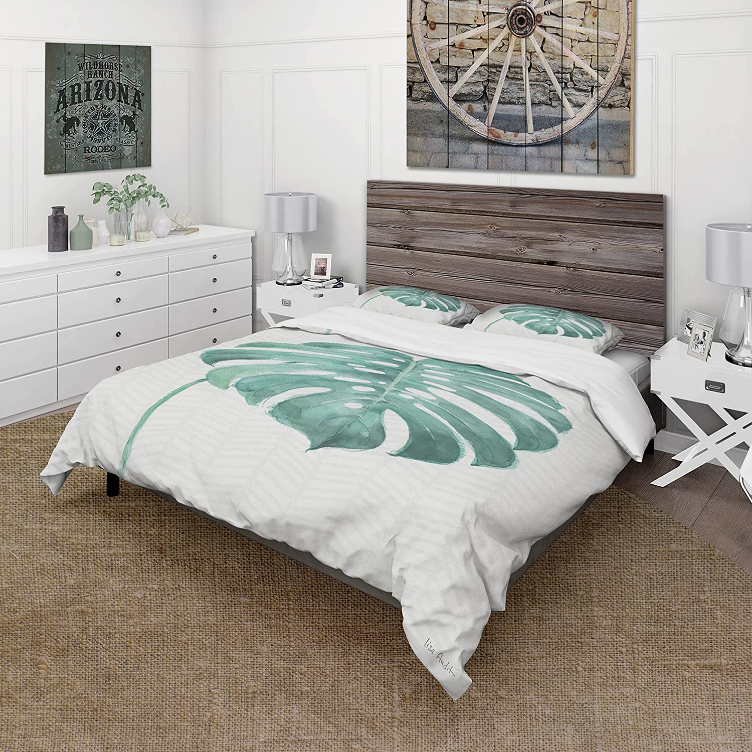 Price:$109.78 'Mixed Botanical Green Leaves VI' Cottage Duvet Cover Set : Home & Kitchen