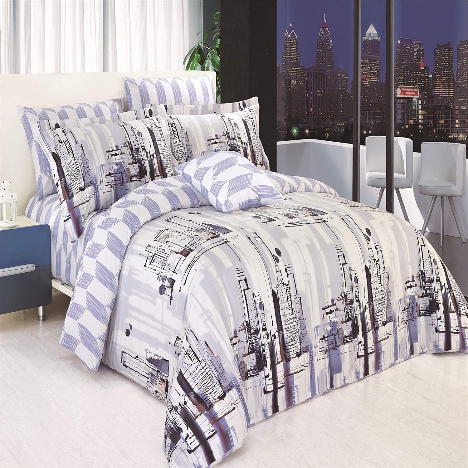 Price:$128.51 HOME METRO000DCKG 100% Cotton Duvet Cover Set, King, Light Blue, 4 Piece : Home & Kitchen