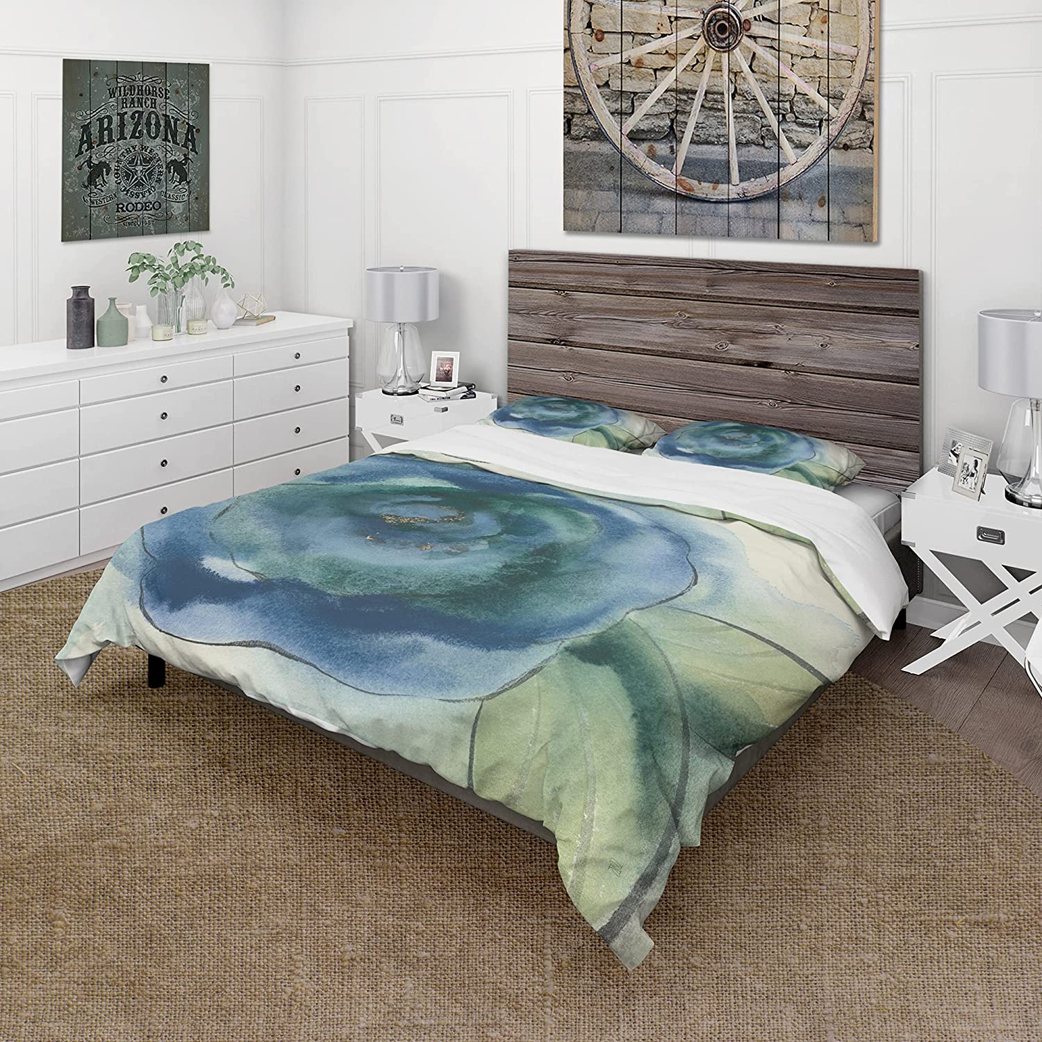 Price:$120.04 'Blue Floral Poppies I' Cottage Duvet Cover Set : Home & Kitchen