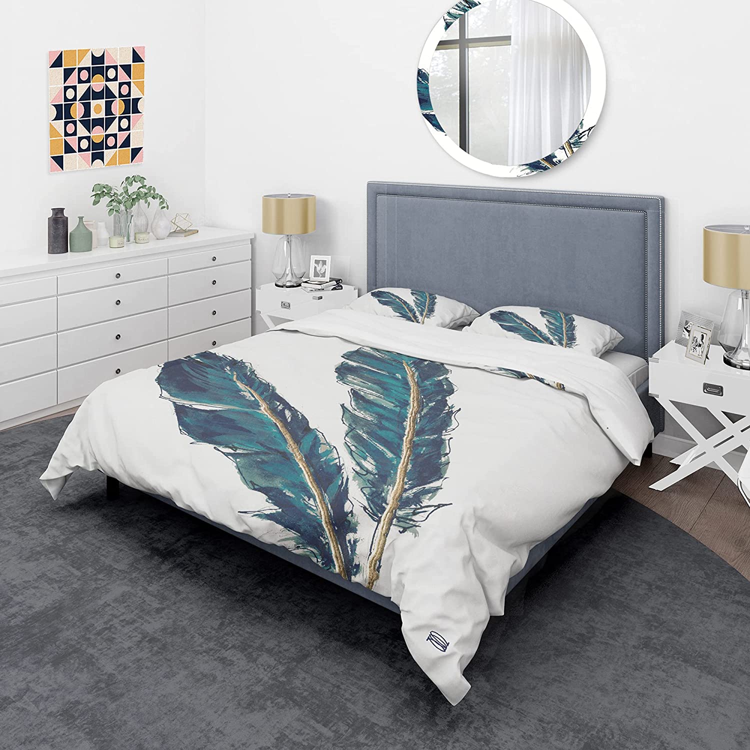 Price:$120.04 'Gold Indigo Feathers III' Glam Duvet Cover Set : Home & Kitchen