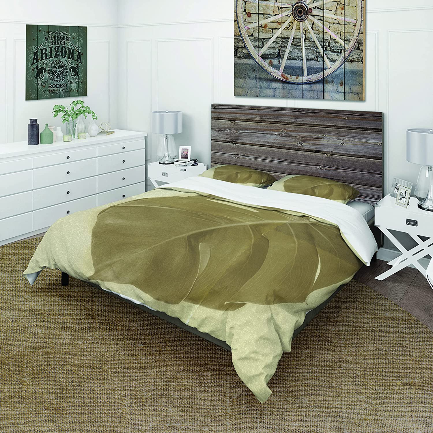 Price:$109.78 'Botanical Beige Retro Leaf' Cottage Duvet Cover Set : Home & Kitchen