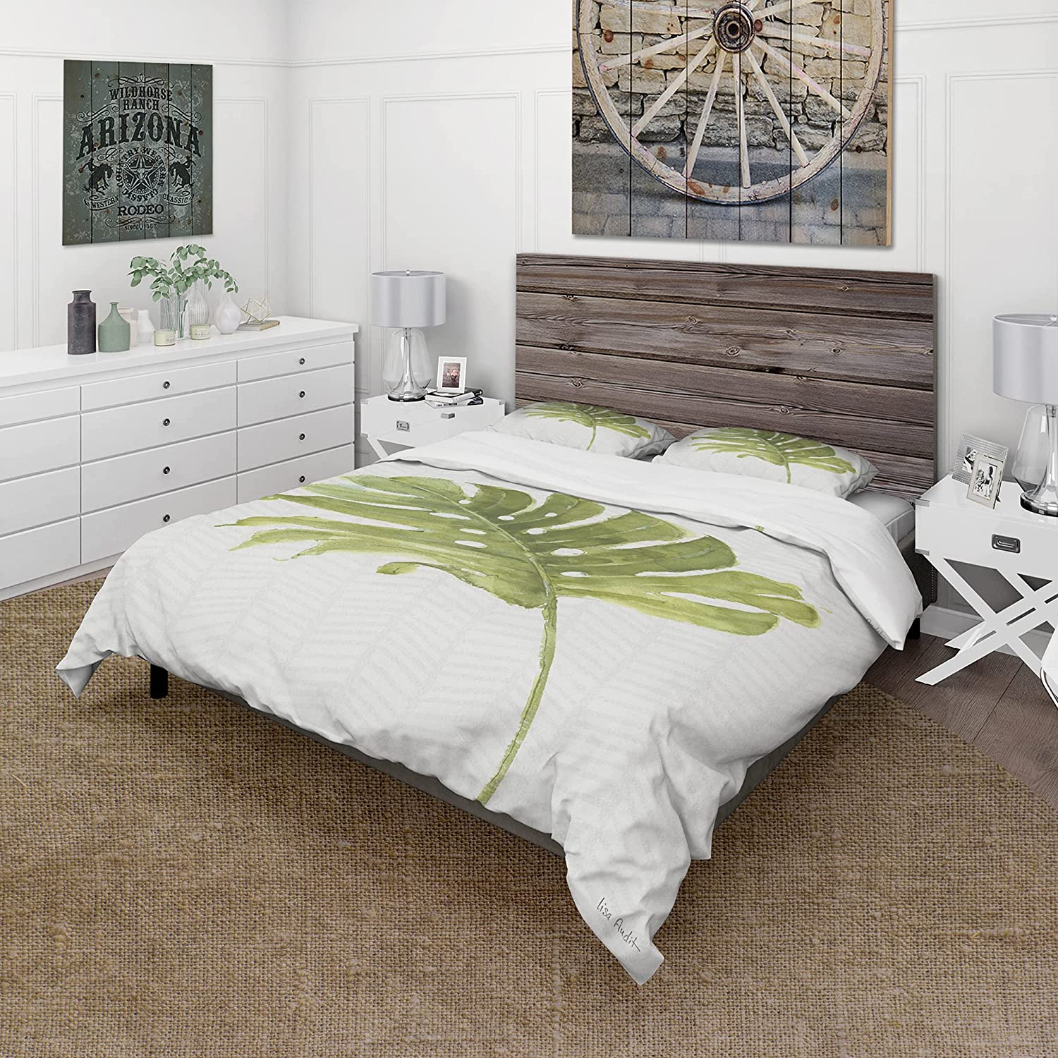 Price:$109.78 'Mixed Botanical Green Leaves VII' Cottage Duvet Cover Set : Home & Kitchen