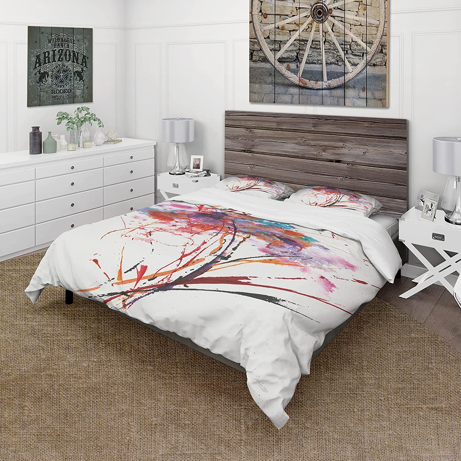 Price:$85.76 'Abstract Red Flowers' Cottage Duvet Cover Set : Home & Kitchen