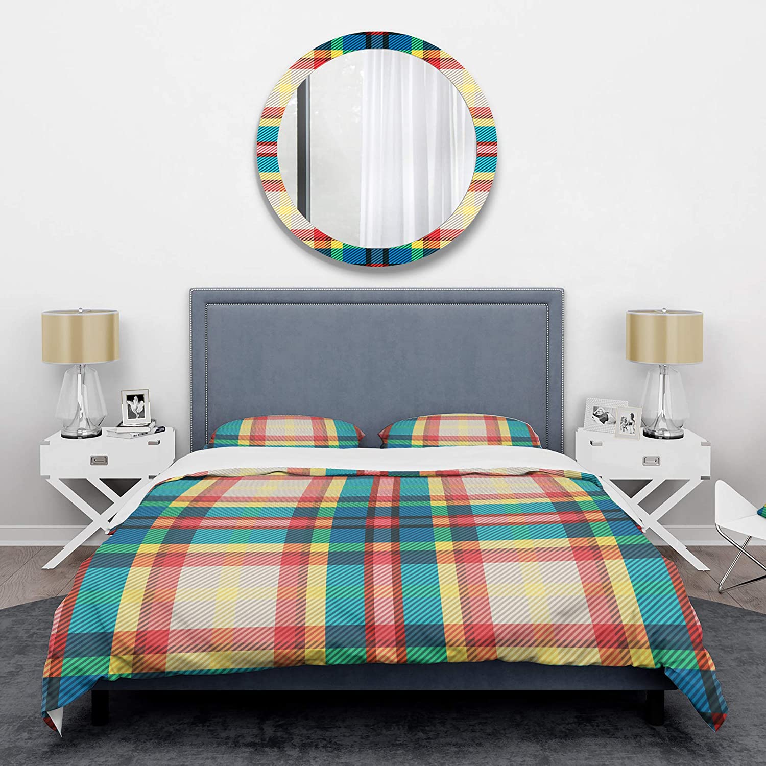 Price:$120.04 'Tartan Geometrical Texture III' Mid-Century Modern Duvet Cover Set : Home & Kitchen
