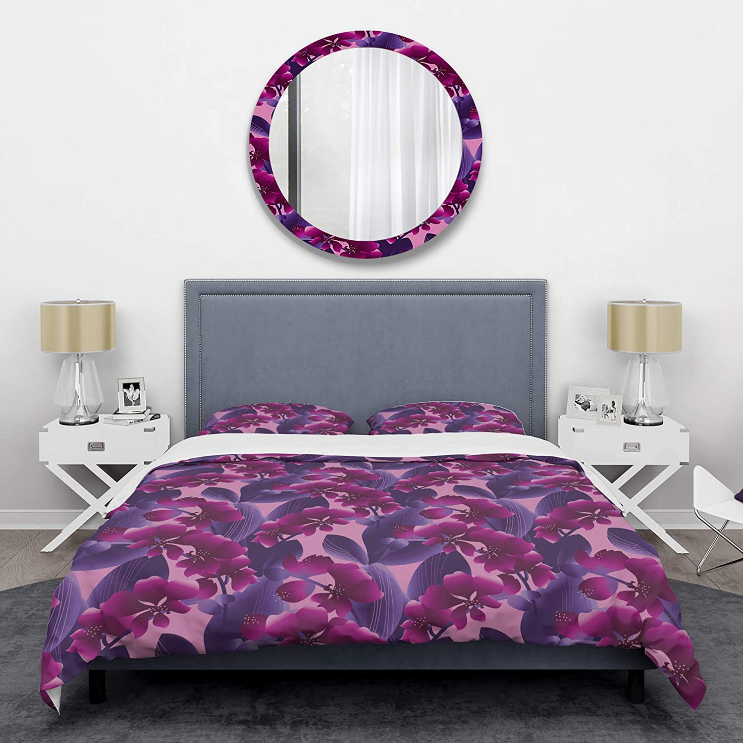 Price:$109.78 'Orchid Blossom Colorful Pattern' Mid-Century Modern Duvet Cover Set : Home & Kitchen