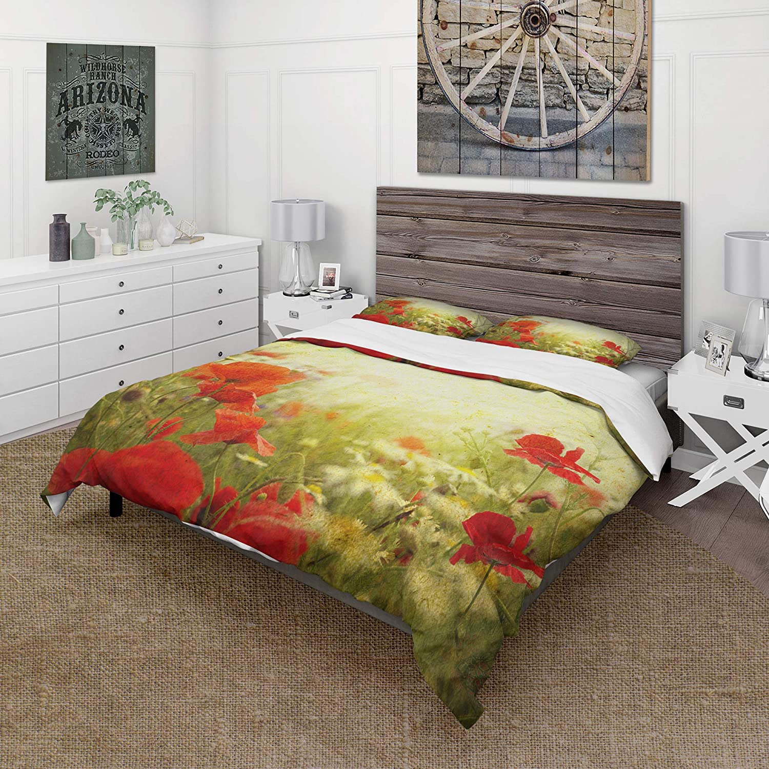 Background with Red Poppies' Country Duvet Cover Set : Home & Kitchen