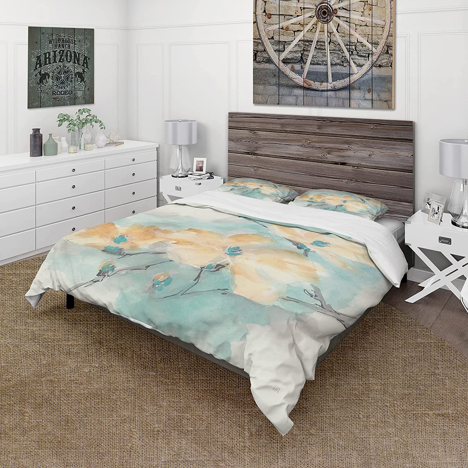 Price:$109.78 'Teal Buds II' Traditional Duvet Cover Set : Home & Kitchen