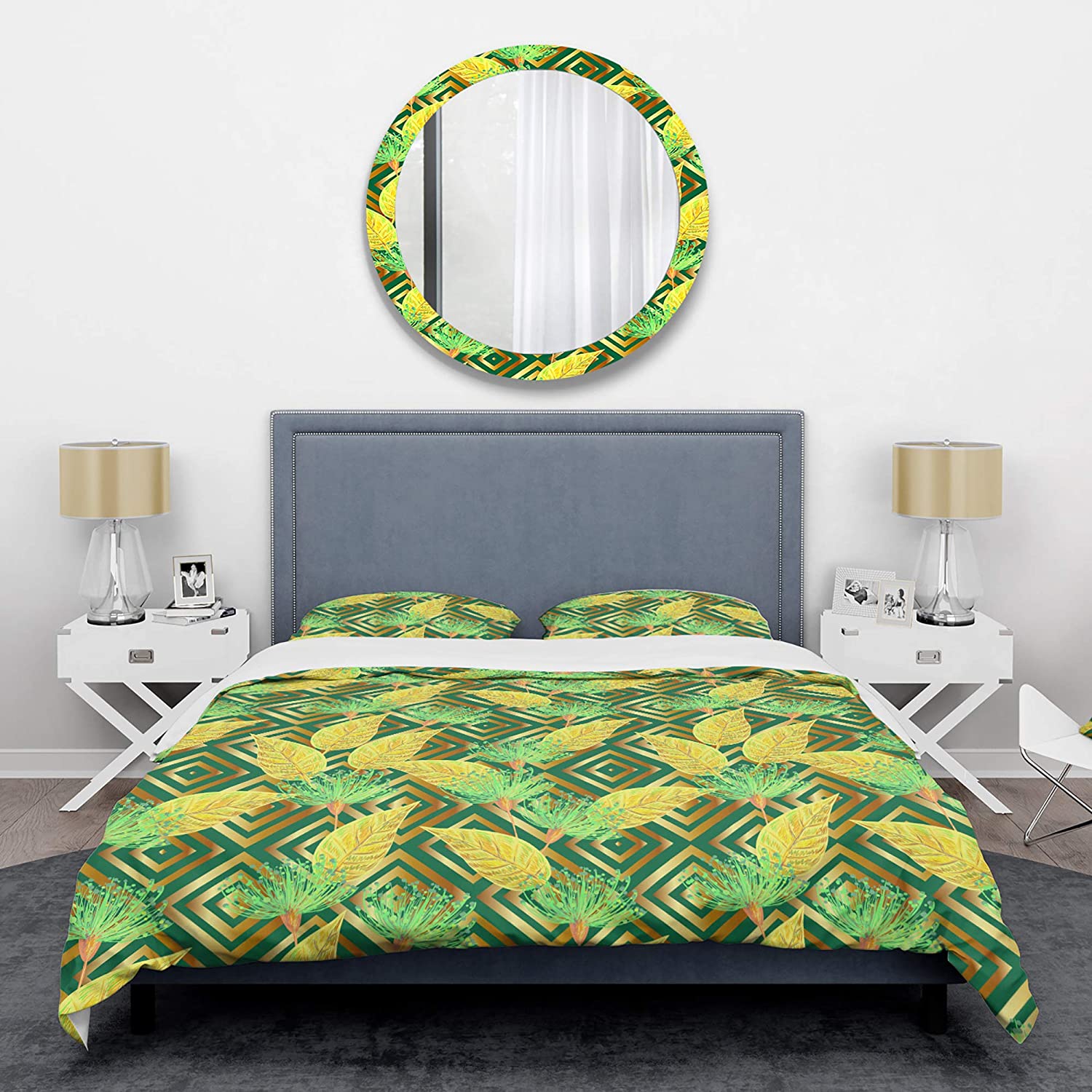Price:$109.78 'Tropical Gold Luxury Pattern II' Mid-Century Modern Duvet Cover Set : Home & Kitchen
