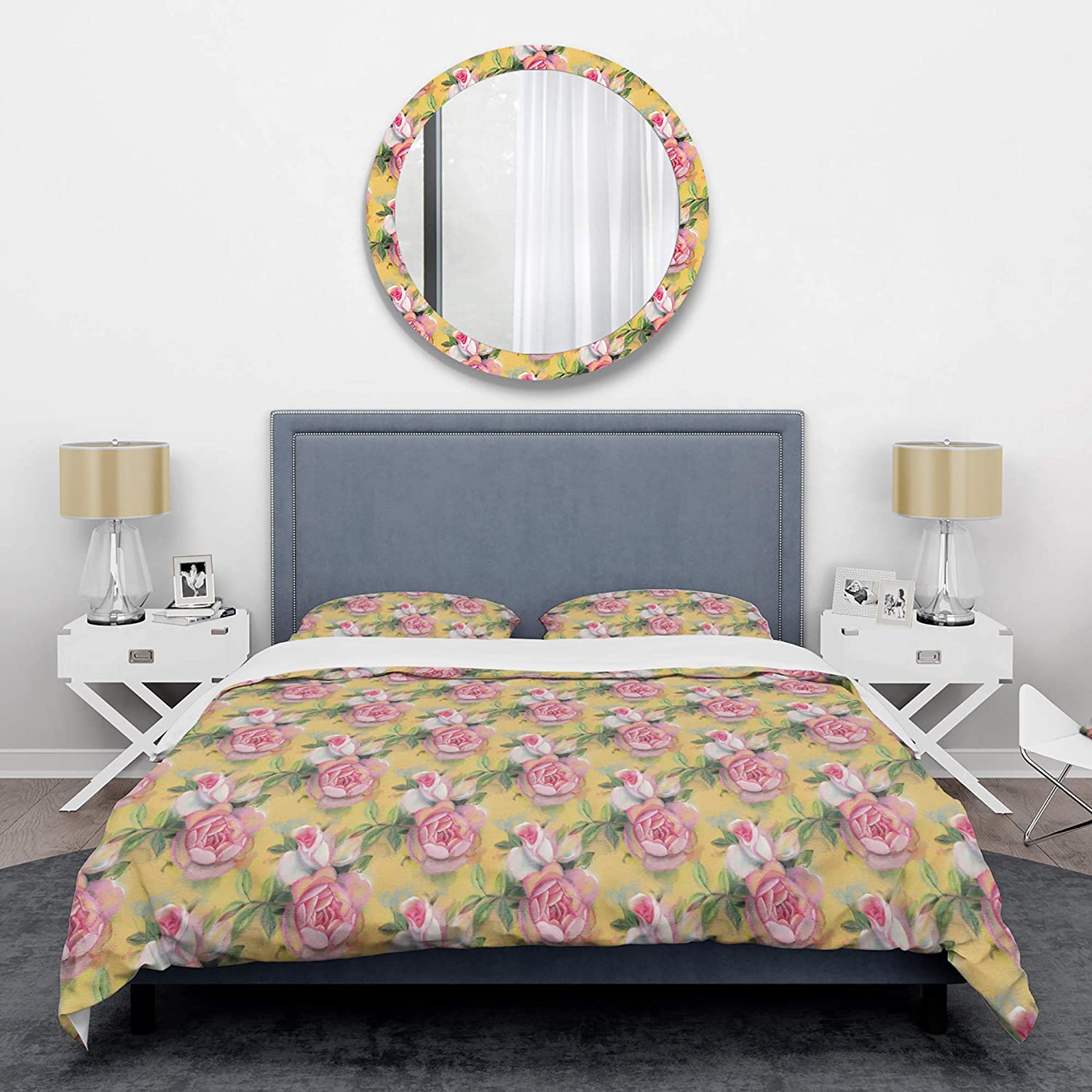 Price:$120.04 'Hand-Drawn Pink Watercolor Roses.' Mid-Century Modern Duvet Cover Set : Home & Kitchen