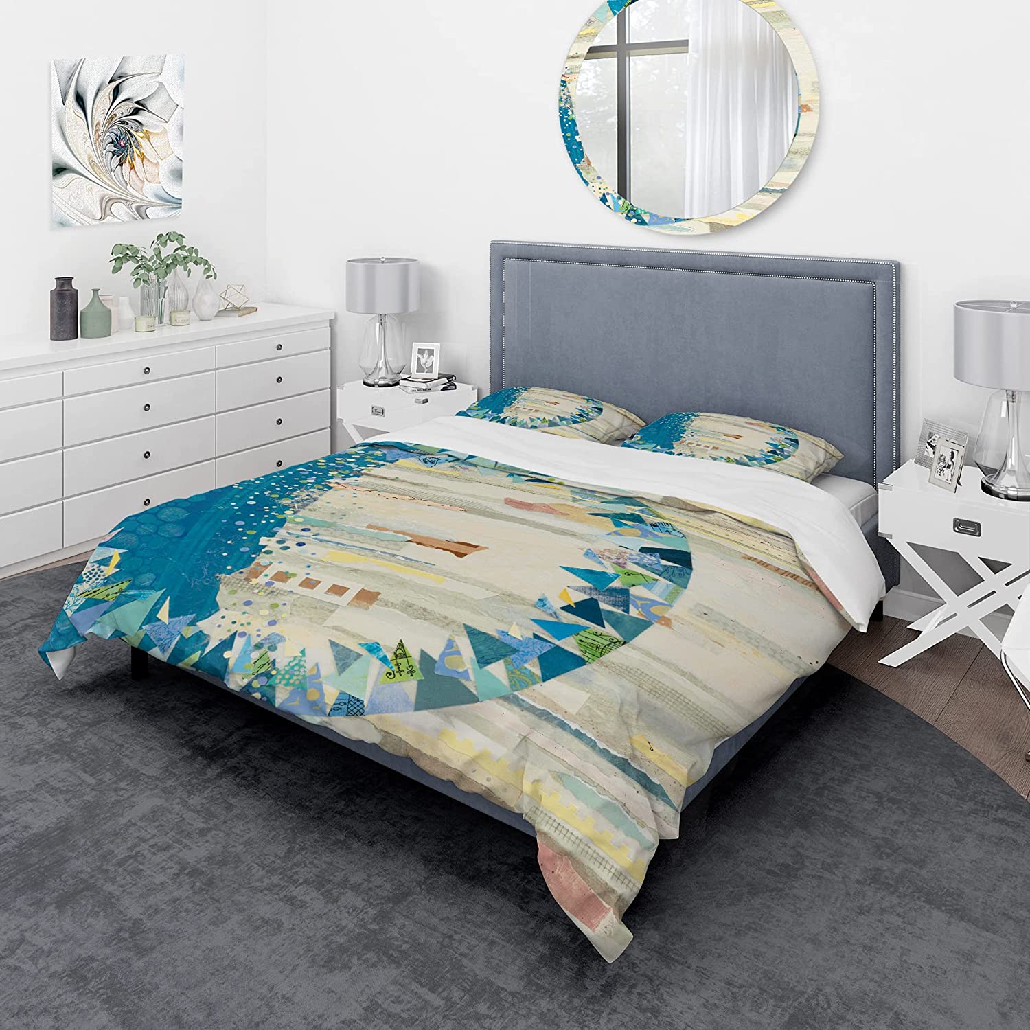 Price:$85.76 'The Calm Indigo Stripes' Geometric Duvet Cover Set : Home & Kitchen