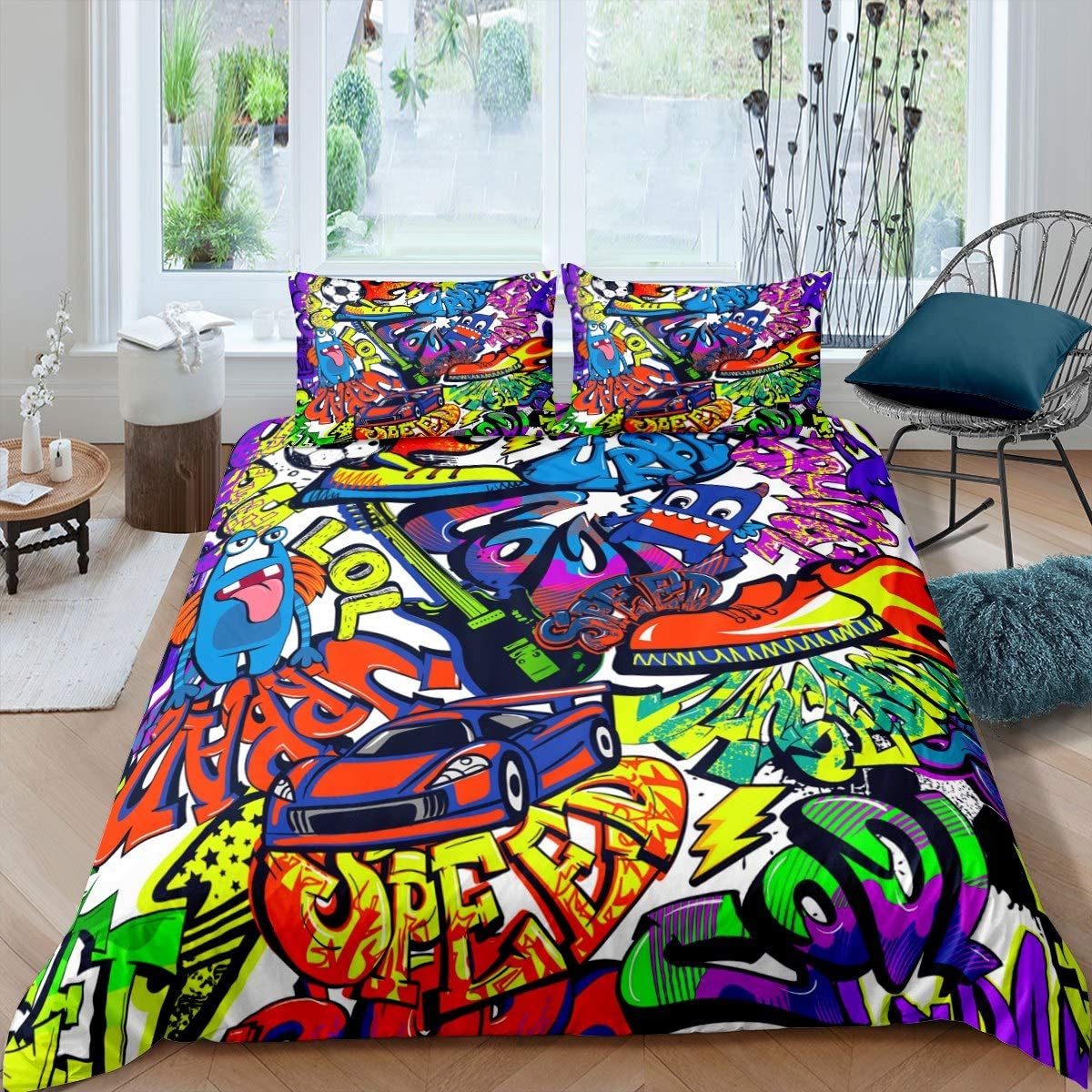 Price:$42.00 Kids Graffiti Duvet Cover Set Hippie Style Bedding Set Red Sports Car Comforter Cover Wall Urban Art Print Bedspread Cover for Boys Teens Colorful Graffiti Style Room Decor Bedding 3Pcs Full… : Home & Kitchen