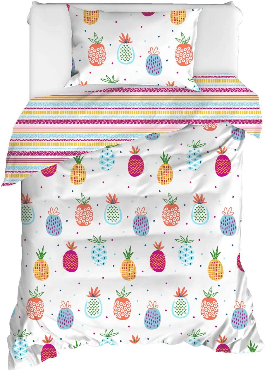 Price:$24.42 Bedding, Pineapples Themed Single/Twin Size 100% Cotton Quilt/Duvet Cover Set, Reversible, (2 Pcs) : Home & Kitchen