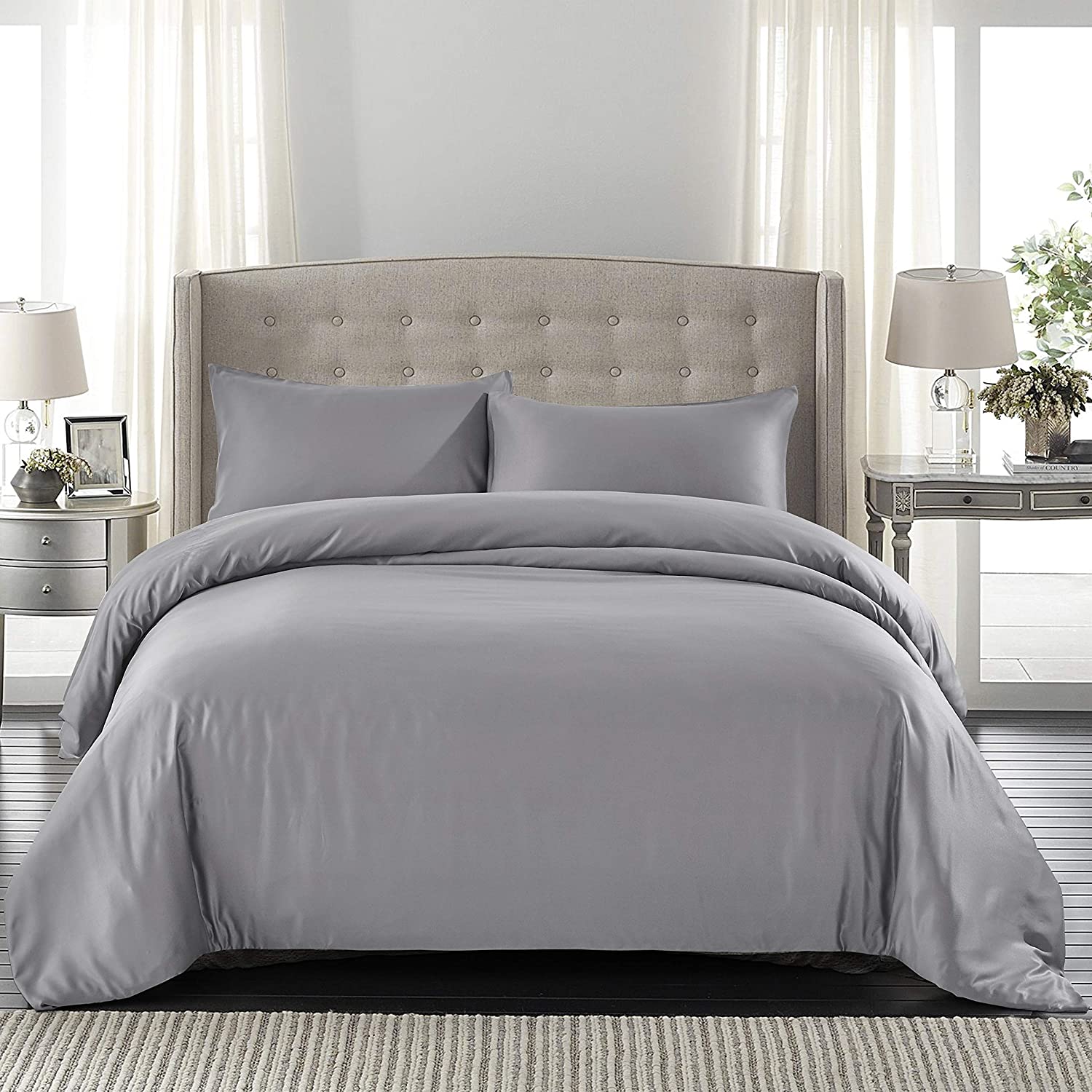 Price:$27.99 Duvet Cover 3 Piece Set –Protects and Covers Your Comforter/Duvet Insert,Luxury Microfiber,Comforter Cover with 2 Pillow Shams, Color Grey,Queen Size 90"x90" : Home & Kitchen