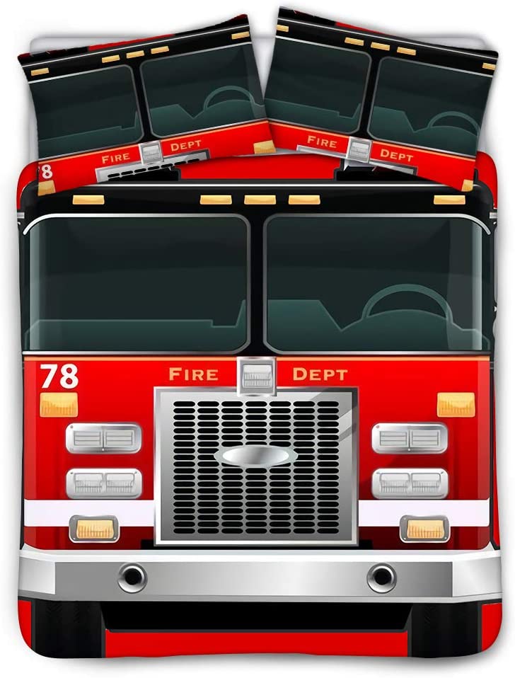 Price:$46.99 3D Fire Truck Print Bedding Set for Kids Adults, 3 Piece Ultra-Soft Quilted Comforter Cover with 2 Pillowcase Black Lining Queen Size 88x88inches : Home & Kitchen